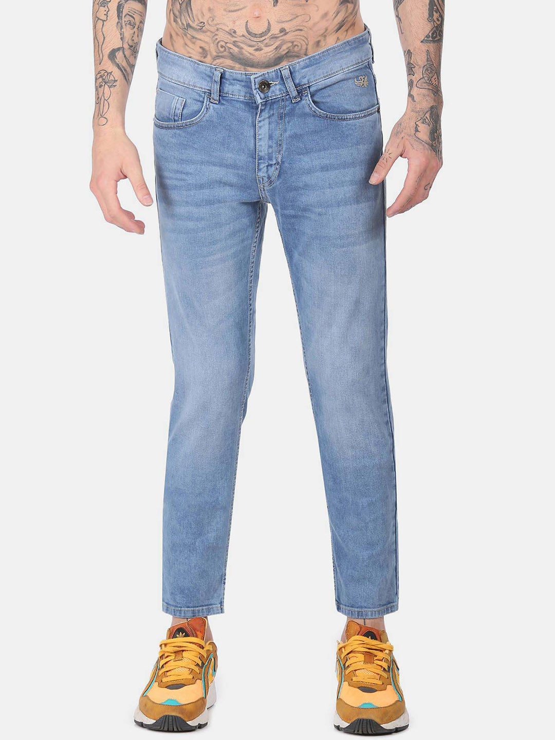

Flying Machine Men Tapered Fit Mid-Rise Light Fade Jeans, Blue
