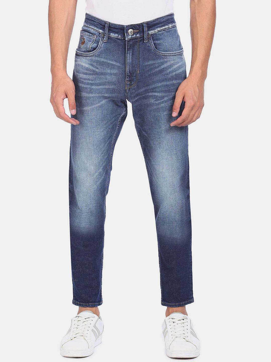 

U.S. Polo Assn. Denim Co. Men Slim Tapered Fit Mid Rise Clean Heavy Fade Jeans, Blue