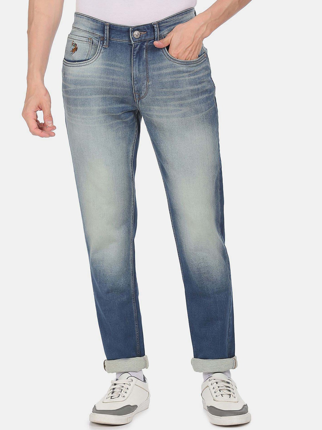 

U.S. Polo Assn. Denim Co.Men Mid Rise Slim Tapered Fit Heavy Fade Jeans, Blue