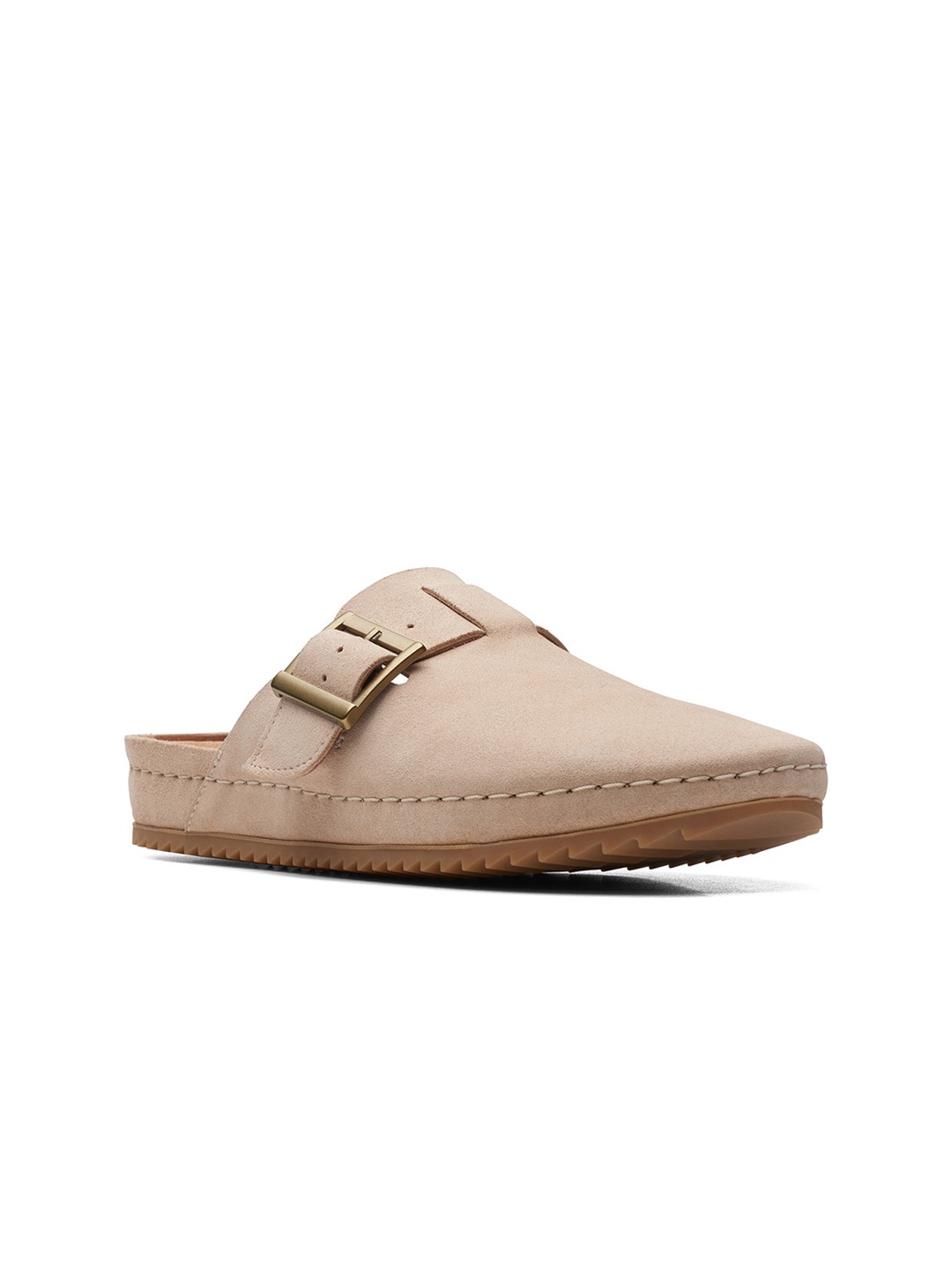 

Clarks Women Suede Slip-On Mule With Buckle, Beige