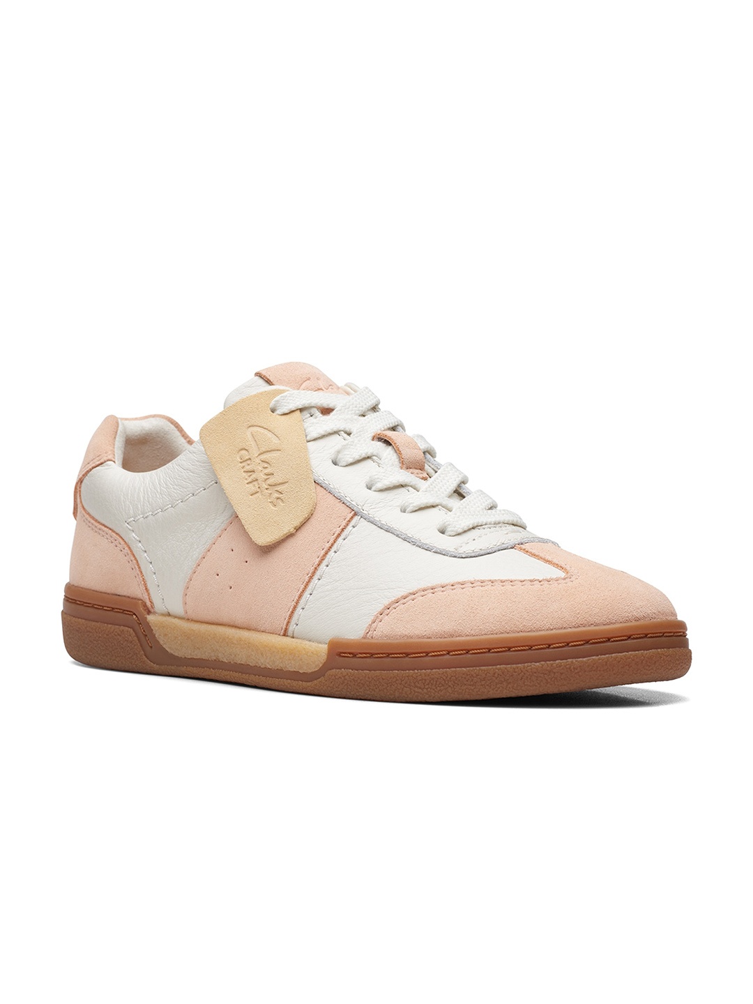 

Clarks Women Perforated Colourblocked Leather Sneakers, Peach
