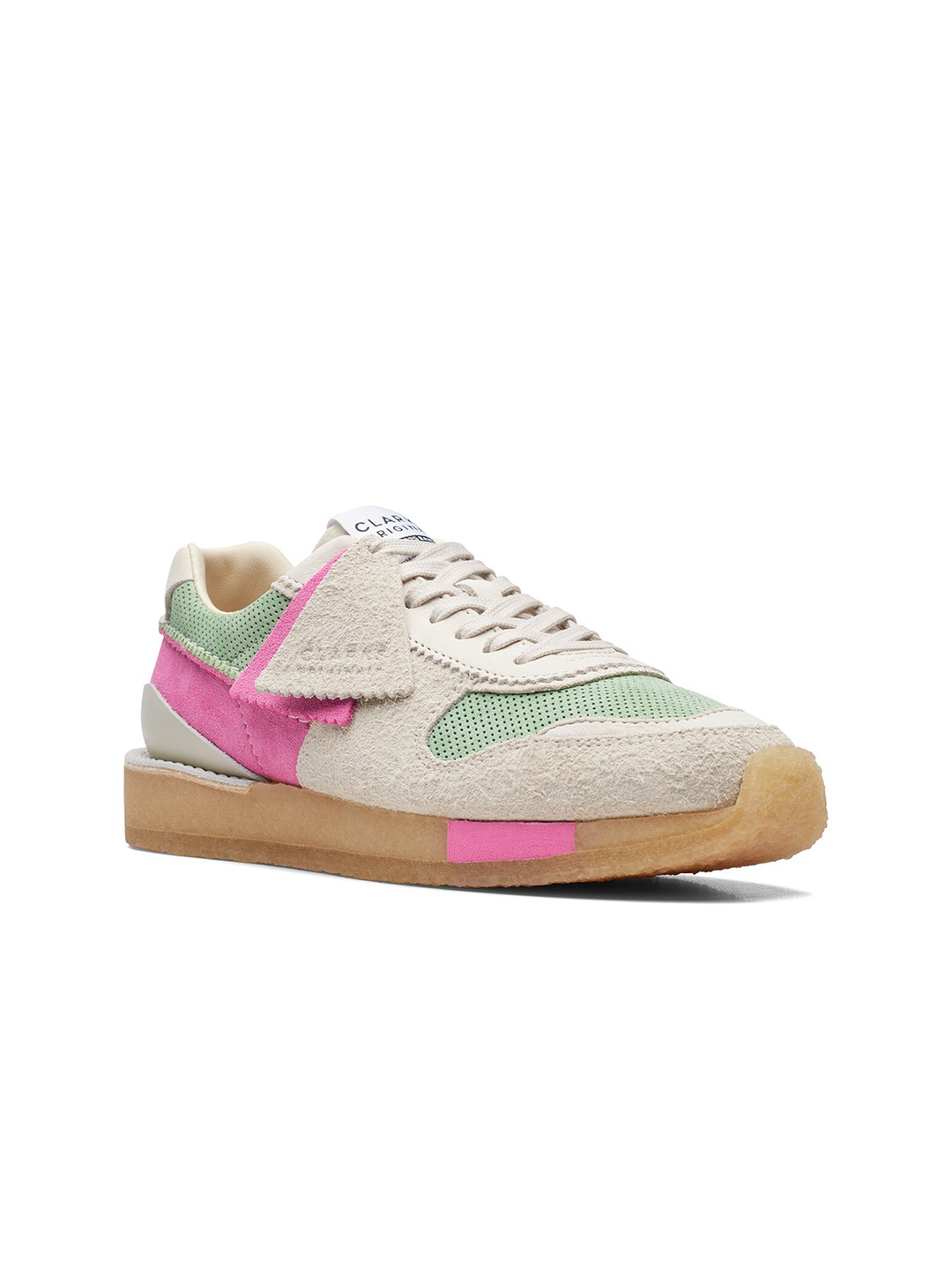 

Clarks Women Torrun Colourblocked Nubuck Sneakers, Pink
