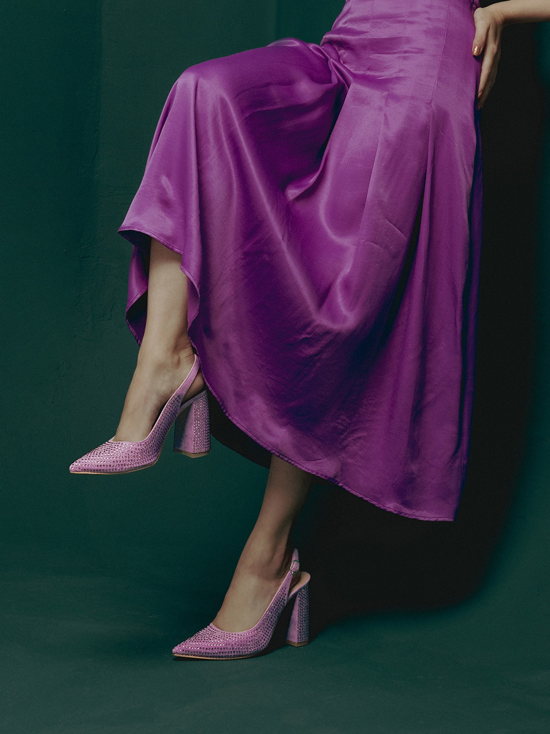 

Saint G Women Leather Pointed Toe Block Pumps, Purple