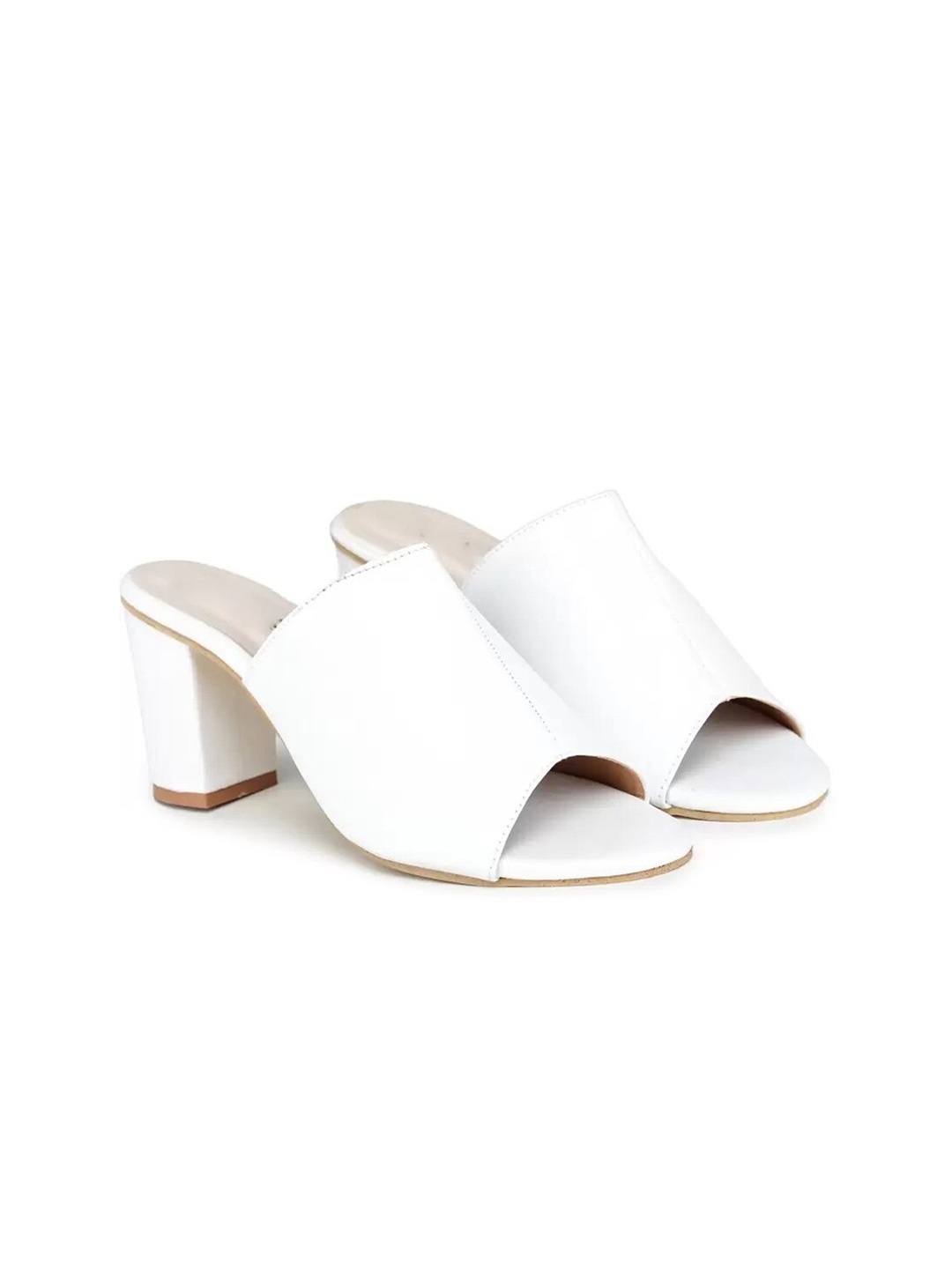 

Luv Byt Peep Toes Block Heel Mules, White