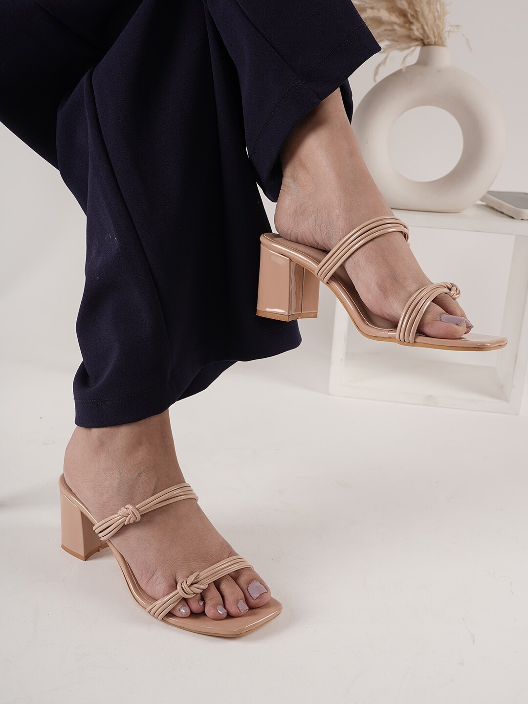 

DressBerry Open Toe Block Heels, Beige