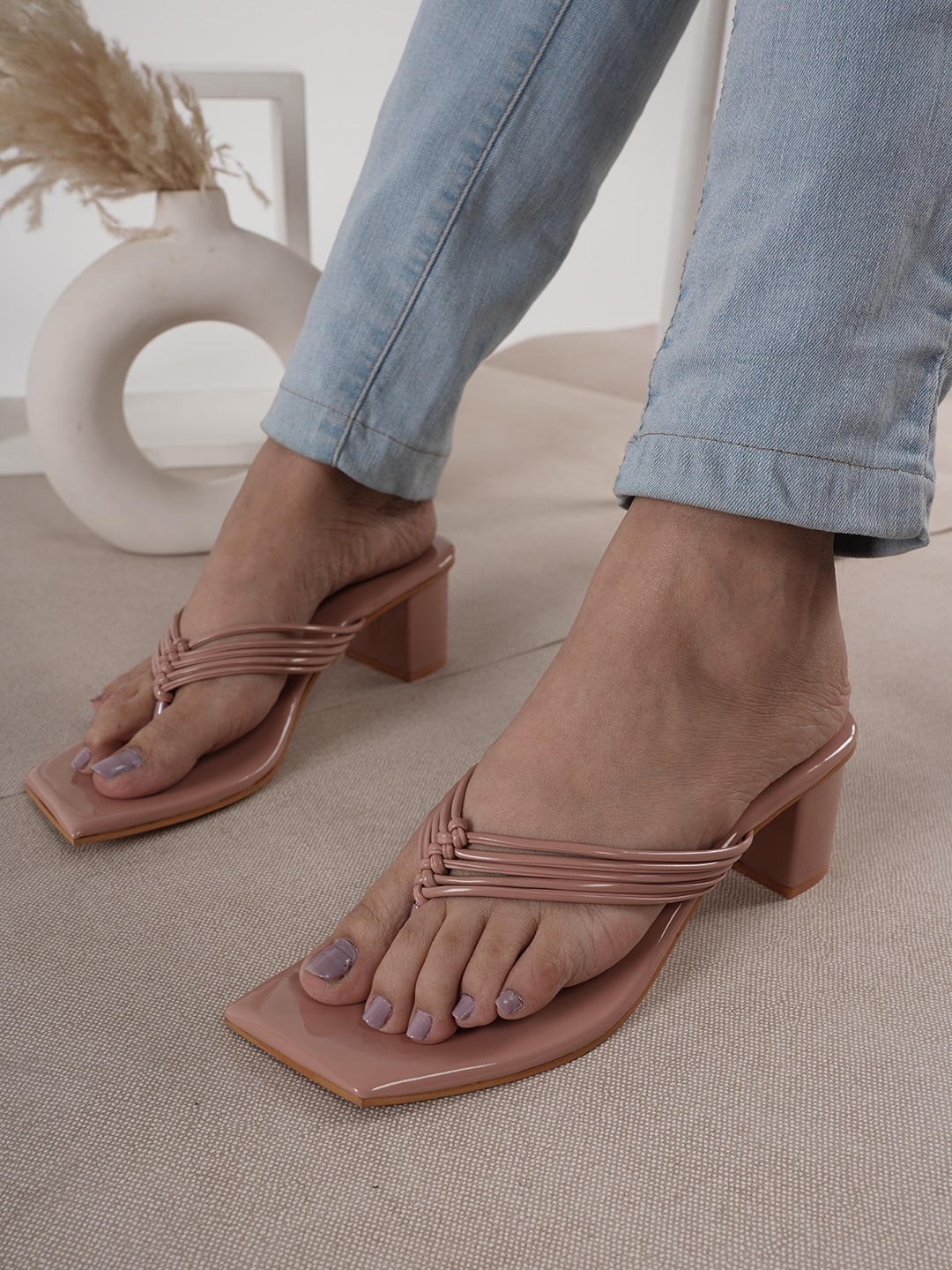 

DressBerry Open Toe Block Heels, Peach
