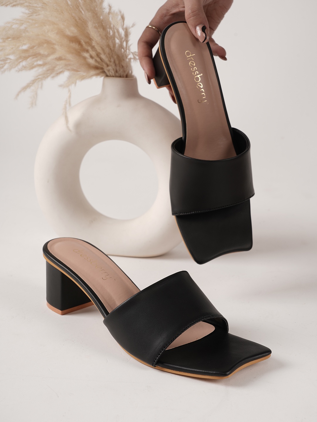 

DressBerry Open Toe Block Heels, Black