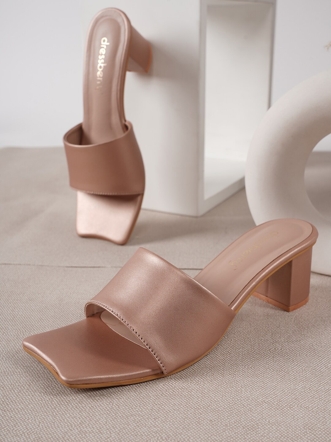 

DressBerry Open Toe Block Heels, Rose gold