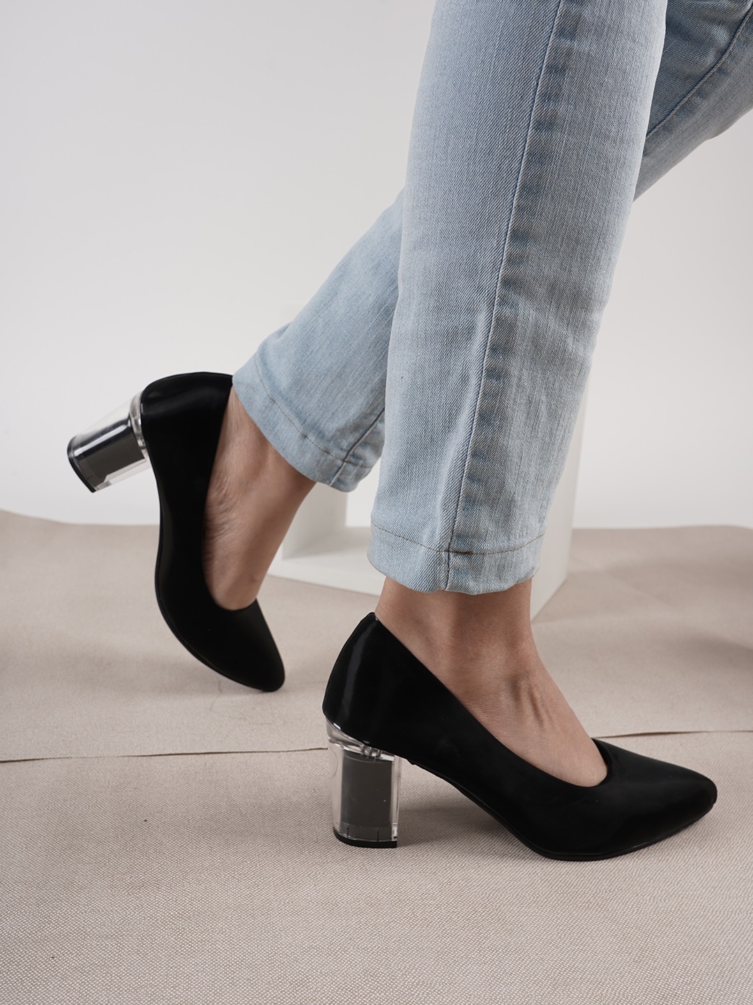 

DressBerry Pointed Toe Block Heel Pumps, Black