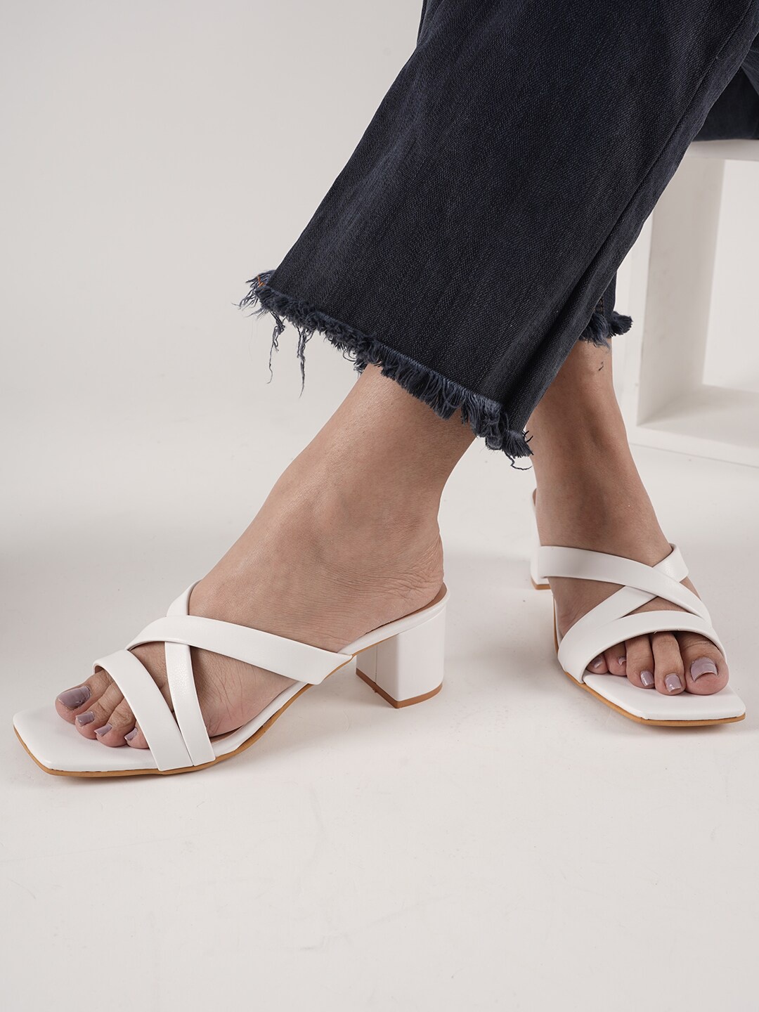 

DressBerry Open Toe Block Heels, White