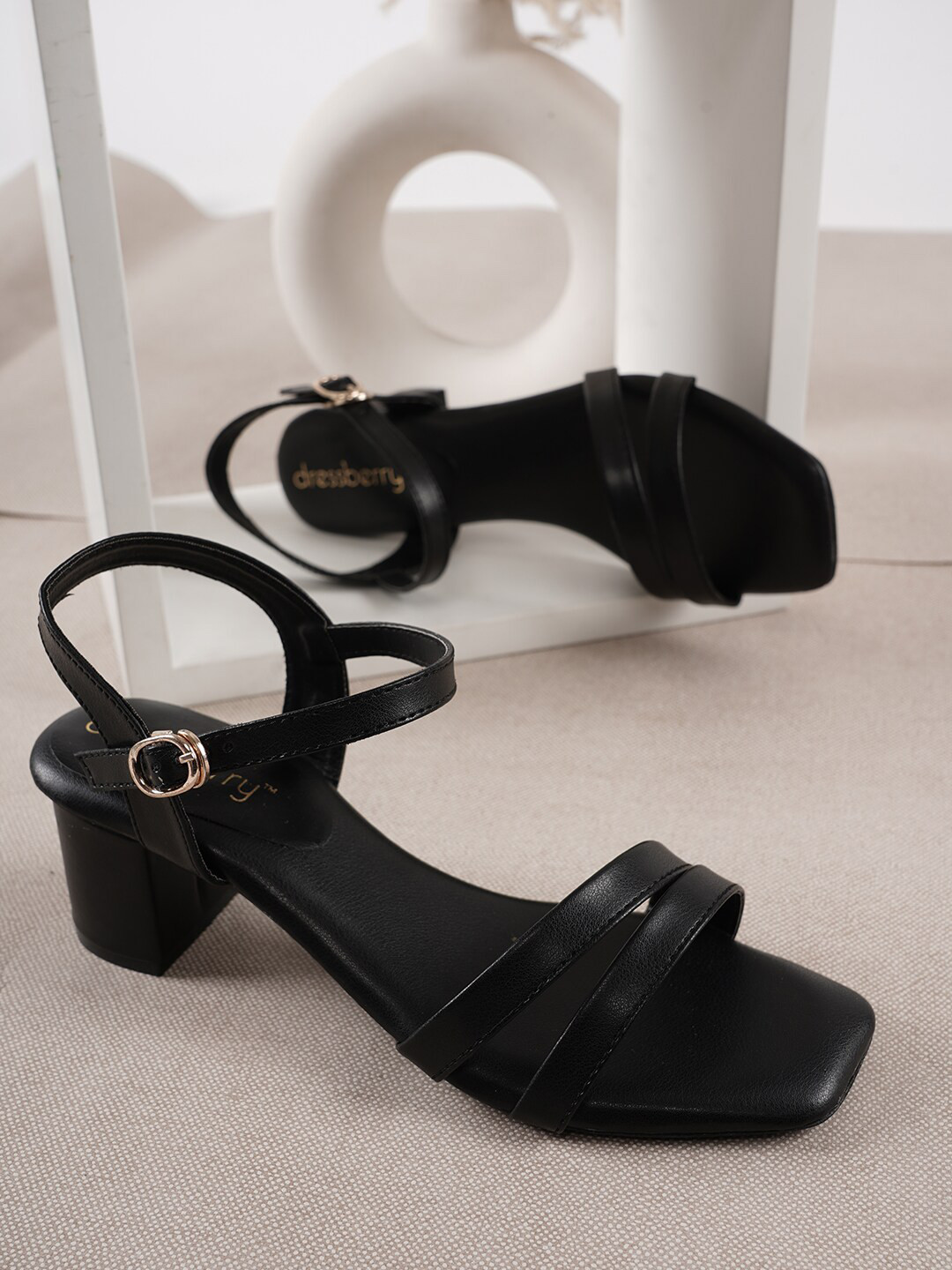 

DressBerry Open Toe Block Heels, Black