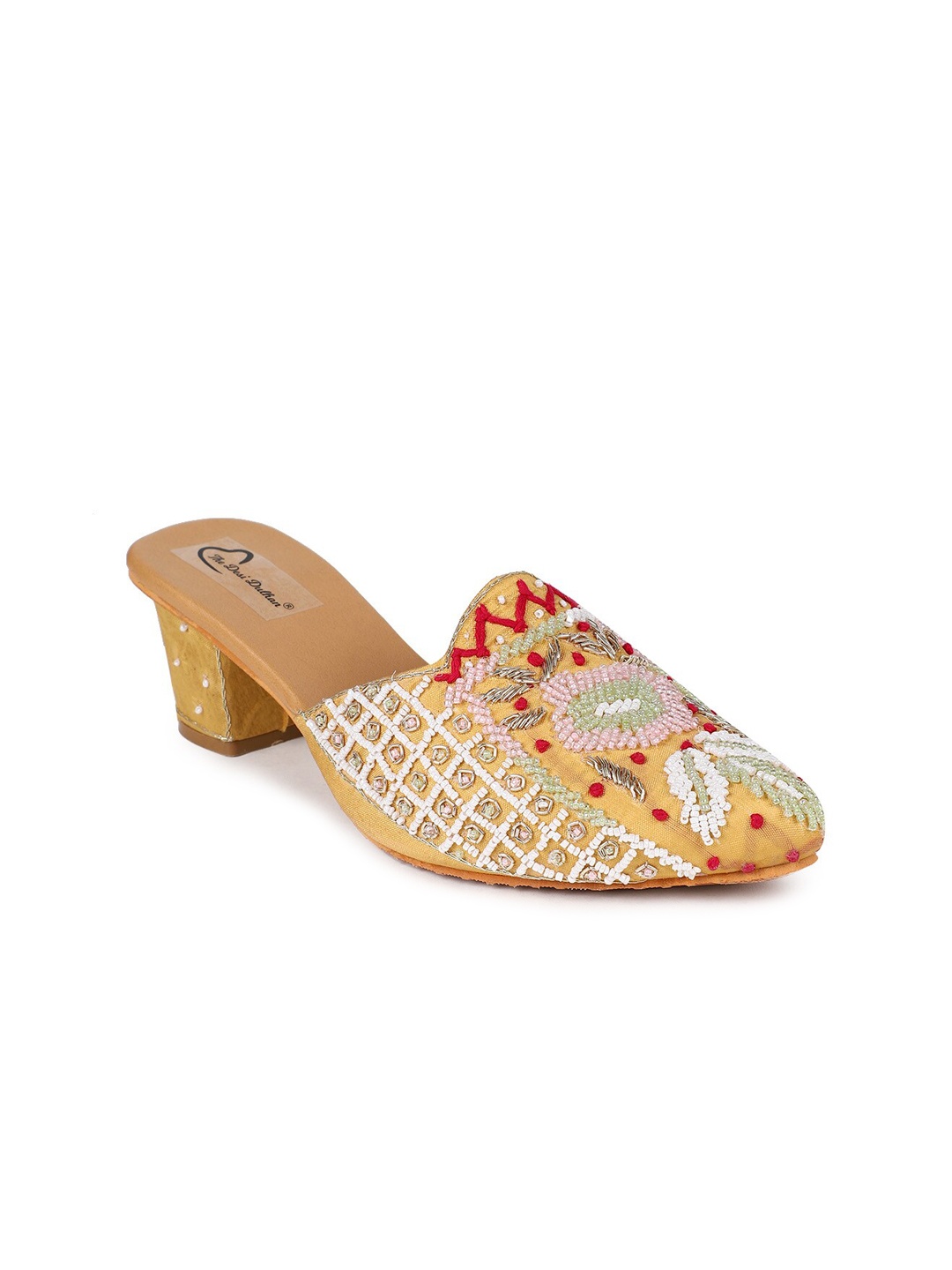 

The Desi Dulhan Embellished Ethnic Block Mules, Gold