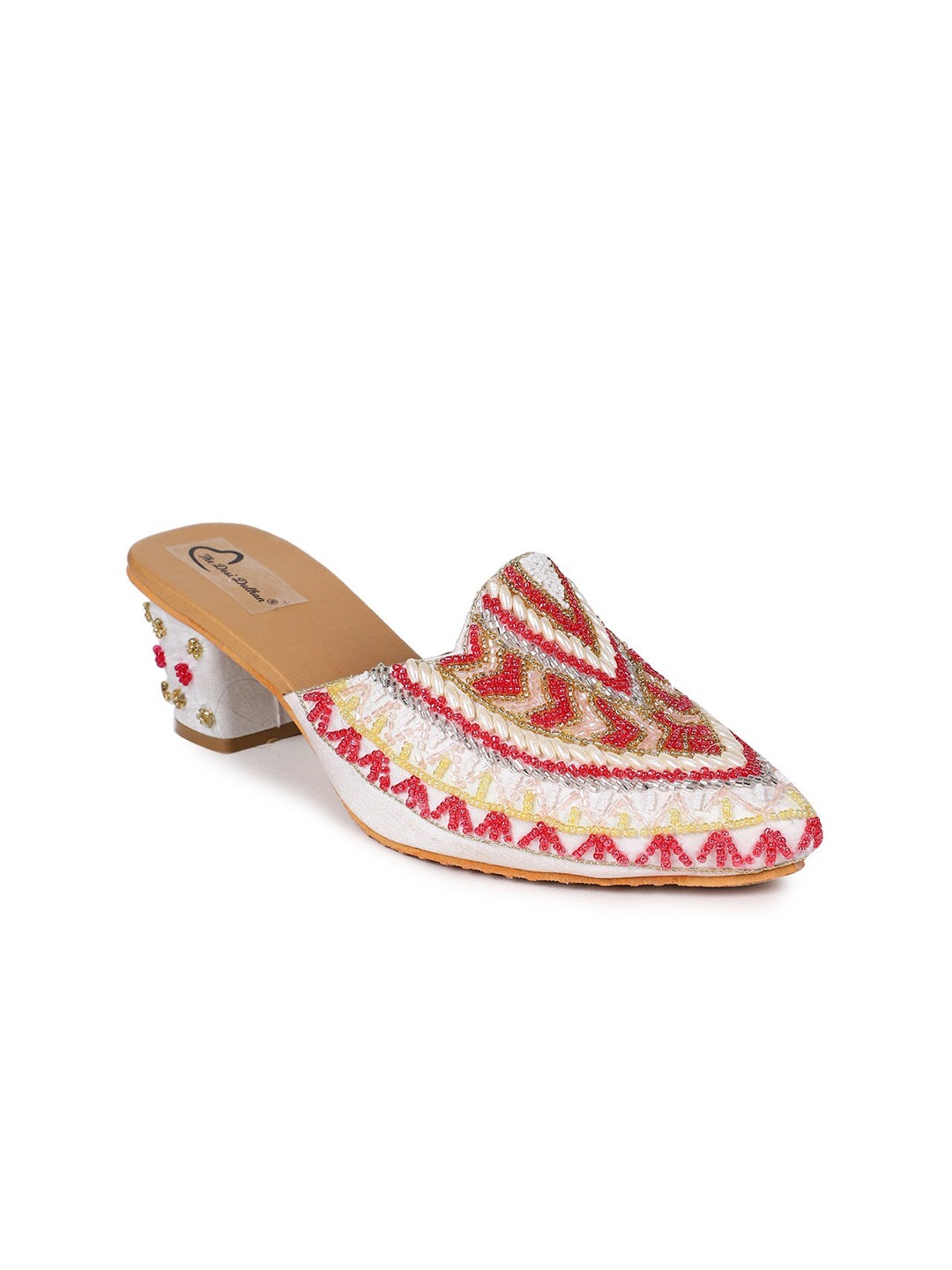 

The Desi Dulhan Ethnic Pointed Block Mules Heels, Off white