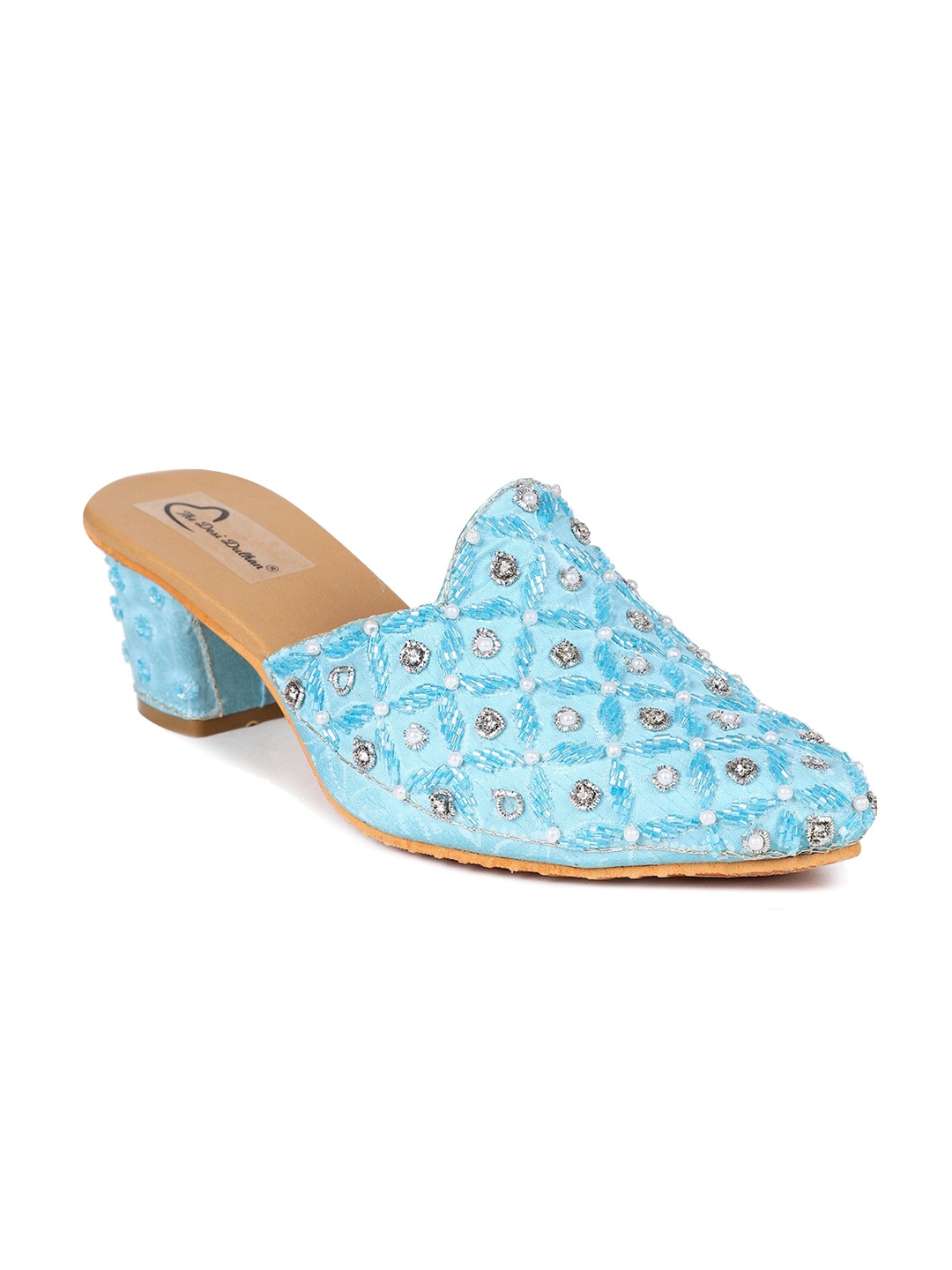

The Desi Dulhan Embellished Ethnic Block Heel Mules, Blue
