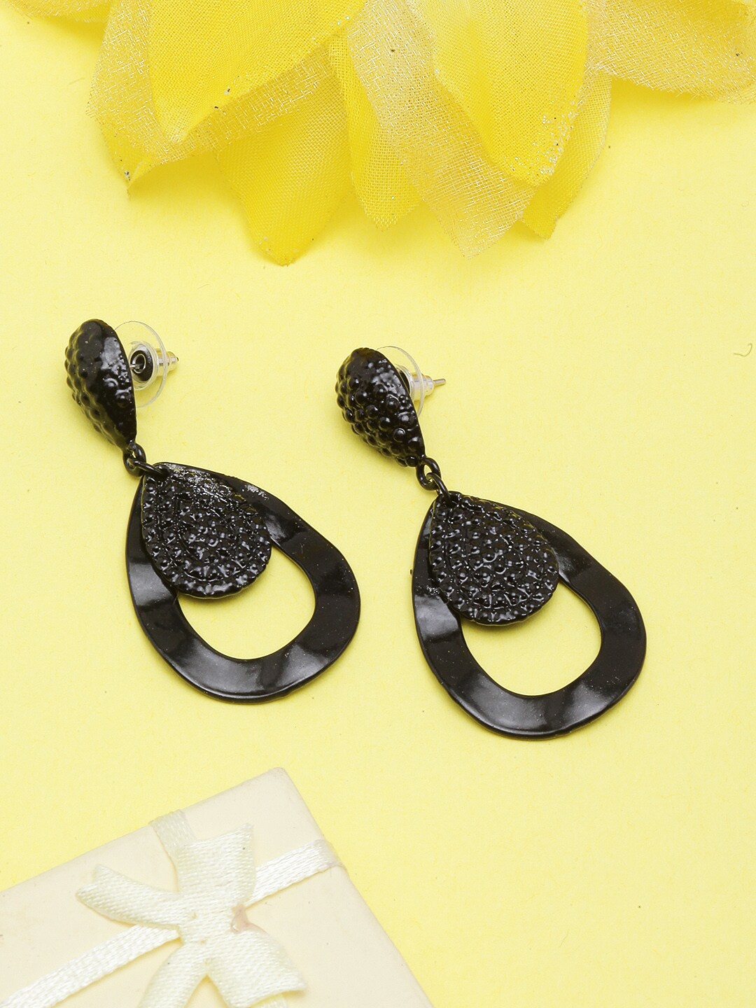 

DIVA WALK Black-Plated Teardrop Shaped Drop Earrings