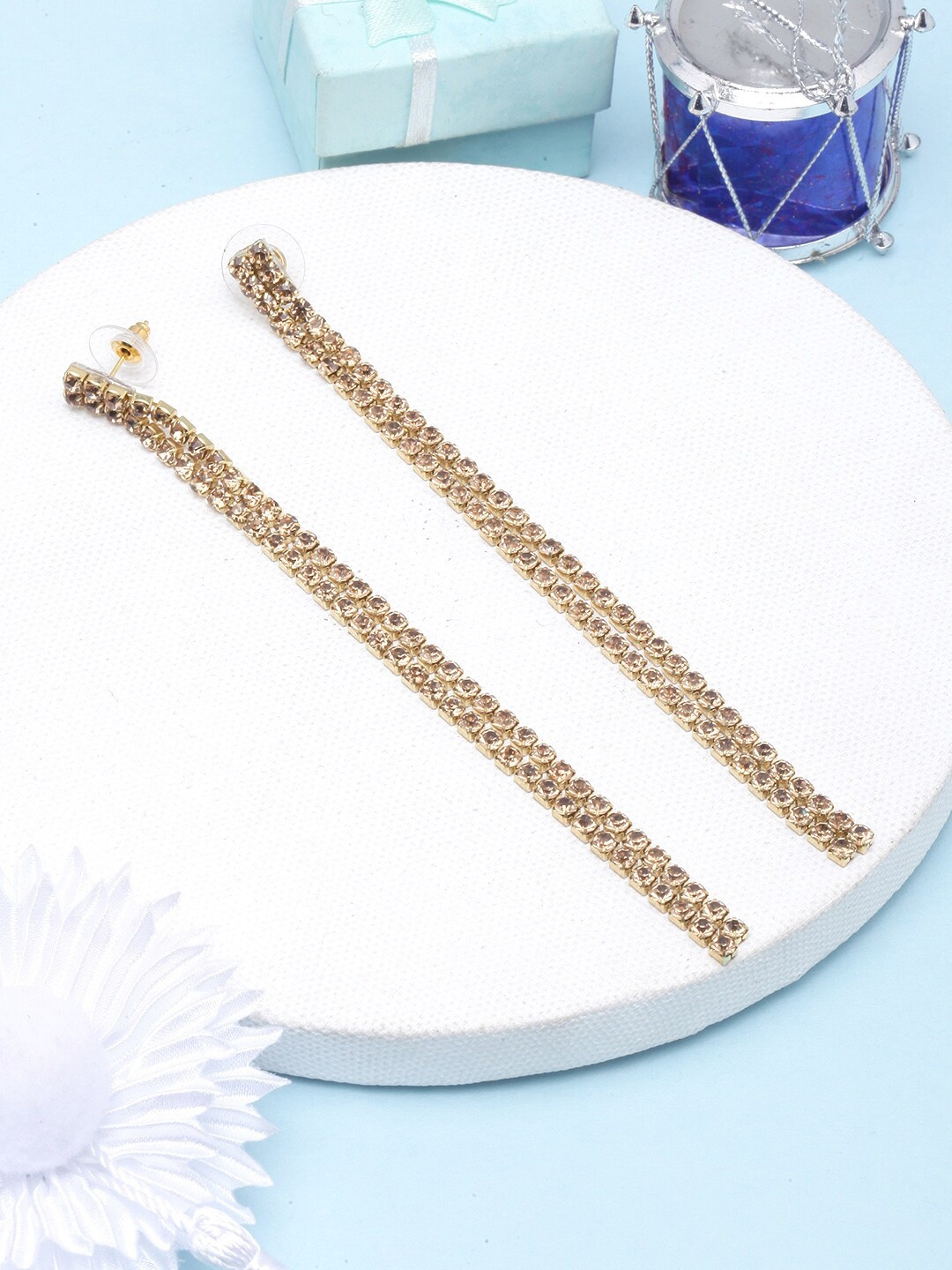 

DIVA WALK Gold-Plated Contemporary Rhinestone Studded Drop Earrings
