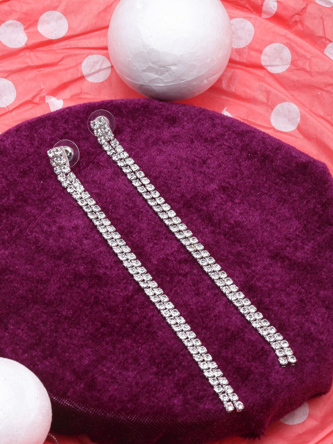 

DIVA WALK Silver-Plated Contemporary Rhinestone Studded Drop Earrings