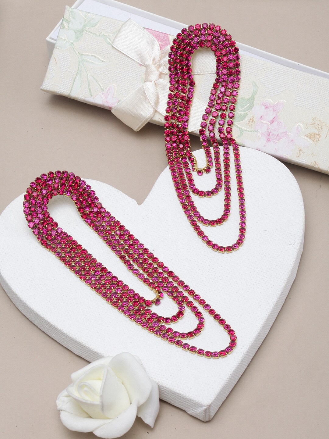 

DIVA WALK Gold-Plated Contemporary Rhinestone Studded Drop Earrings