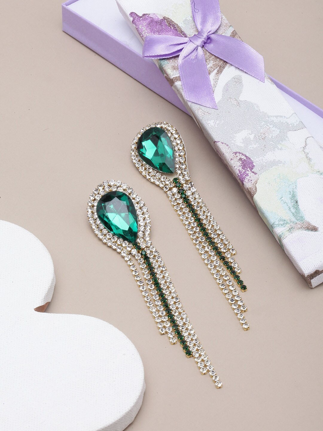 

DIVA WALK Gold-Plated Contemporary Rhinestone Studded Drop Earrings