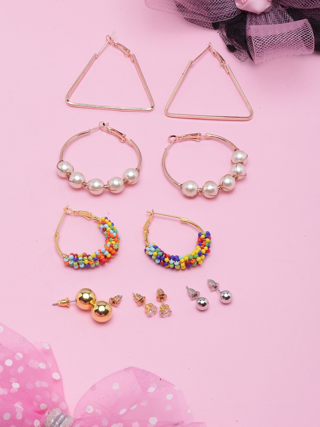 

DIVA WALK Set Of 6 Gold-Plated Contemporary Studs Earrings