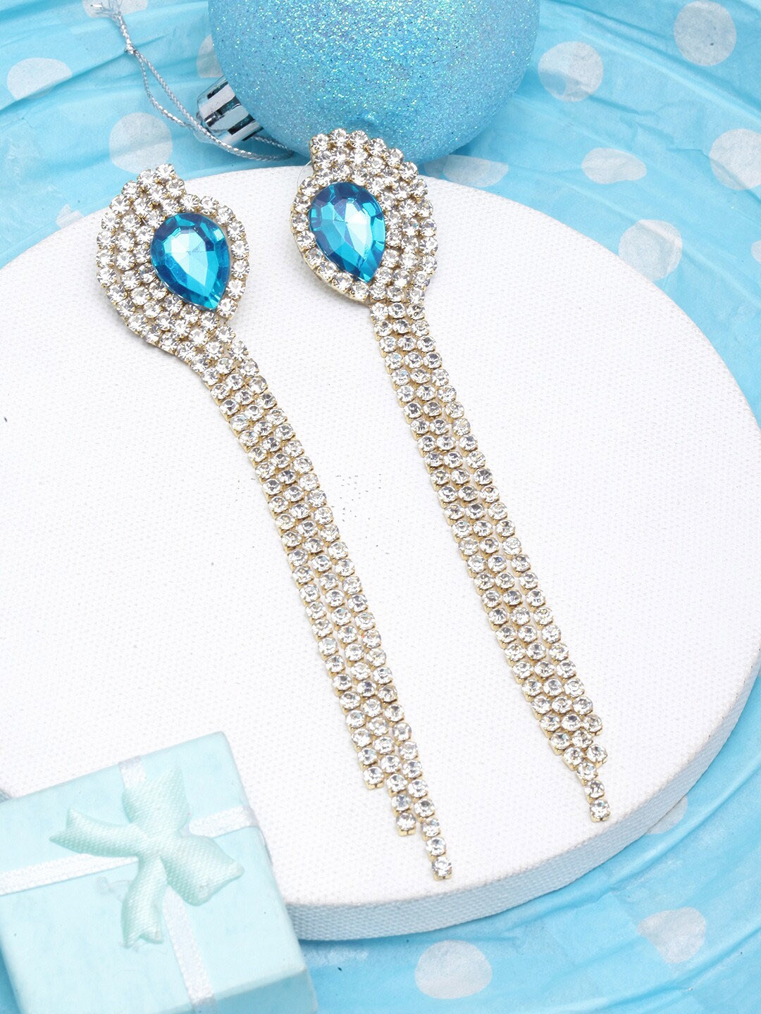 

DIVA WALK Gold-Plated Rhinestone Studded Contemporary Drop Earrings, Blue