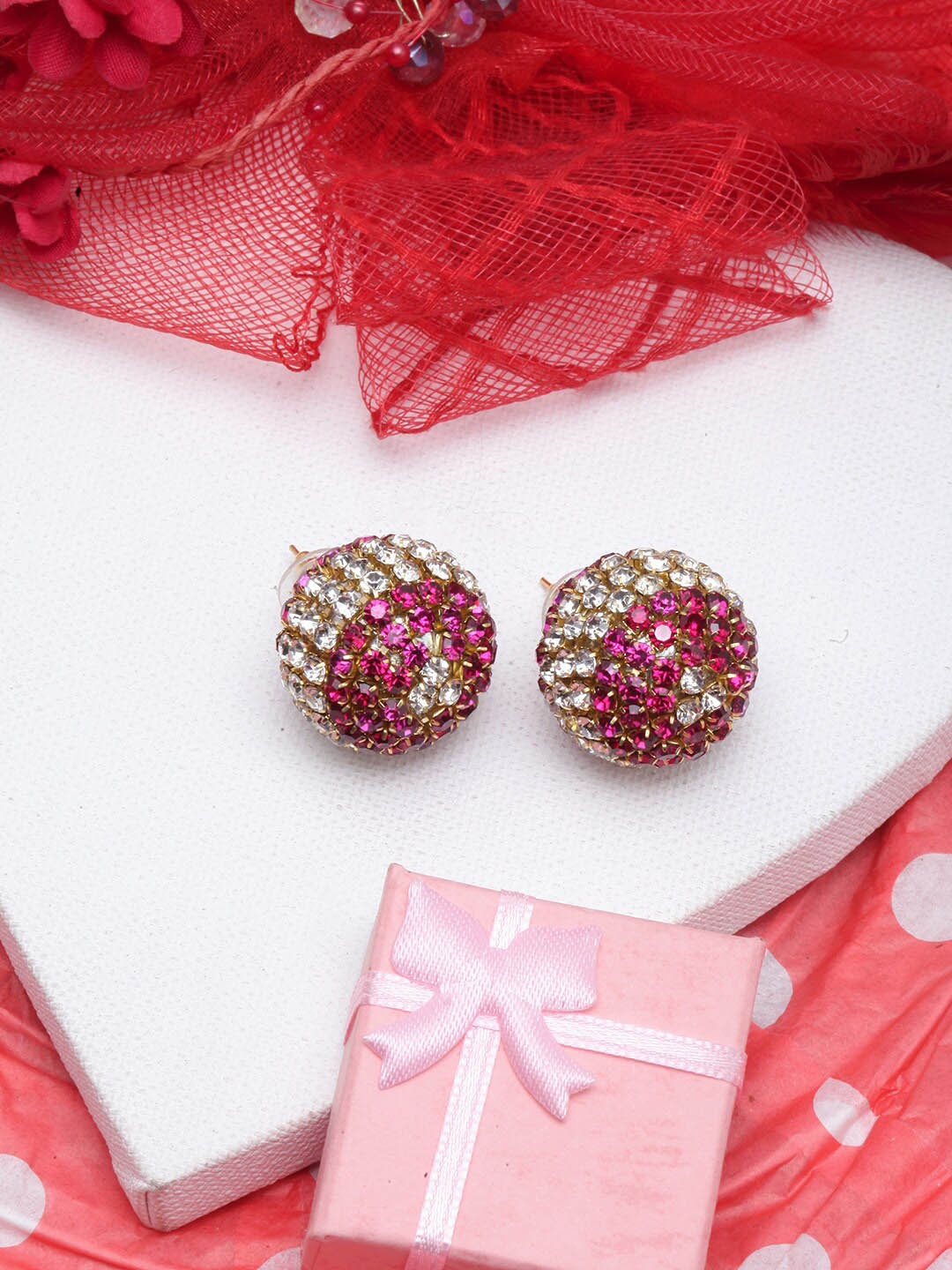 

DIVA WALK Gold-Plated Circular Studs Earrings, Pink