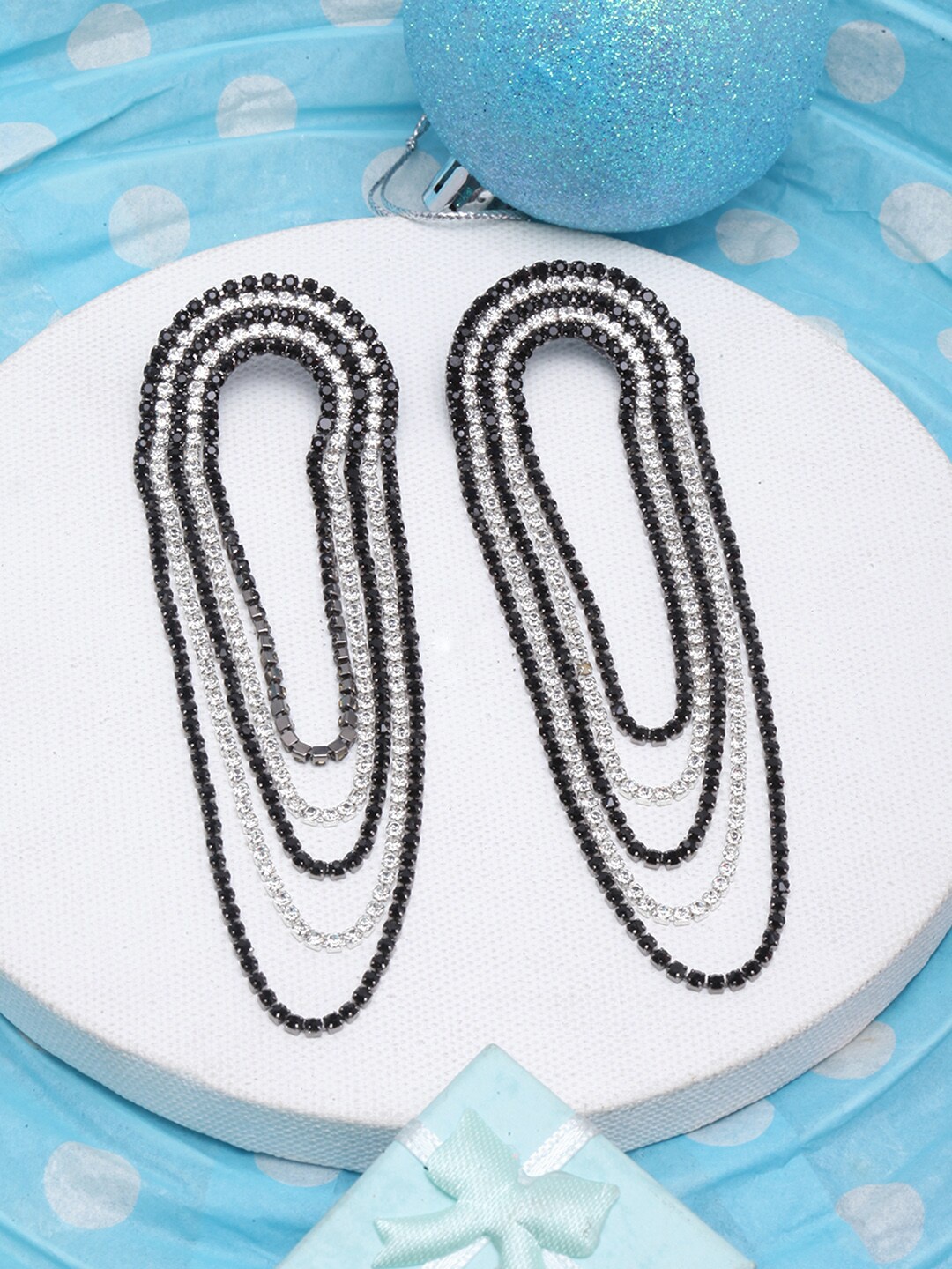 

DIVA WALK Silver-Plated Contemporary Drop Earrings, Black