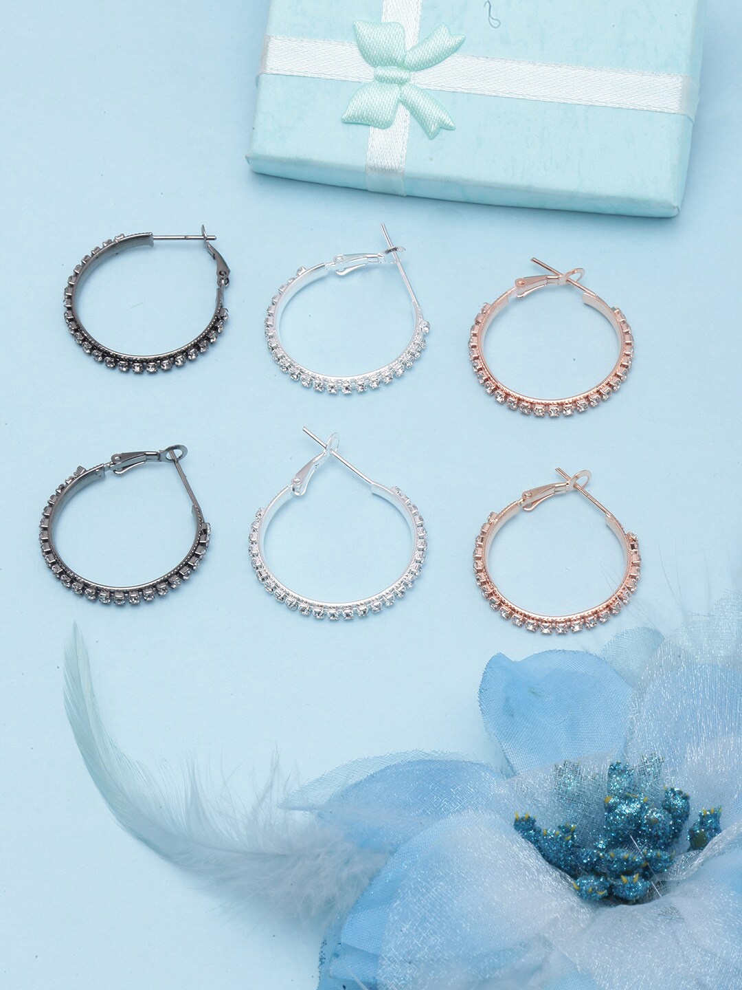 

DIVA WALK Set Of 3 Rose Gold & Silver Plated Hoop Earrings