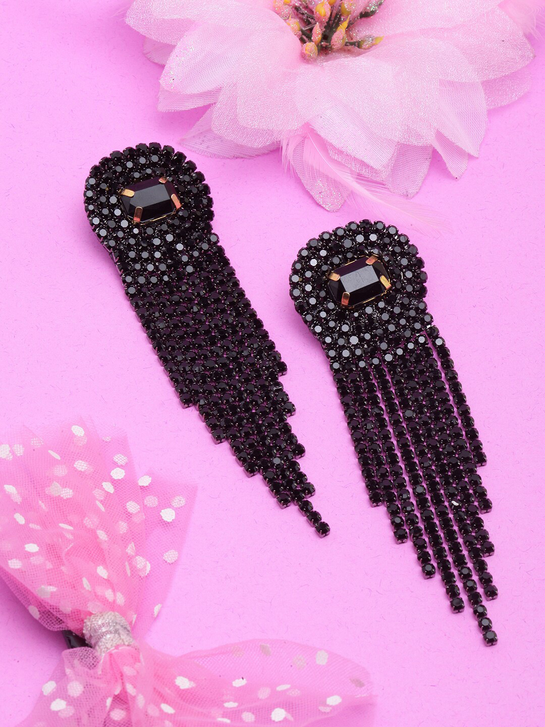 

DIVA WALK Rhinestone Contemporary Drop Earrings, Black