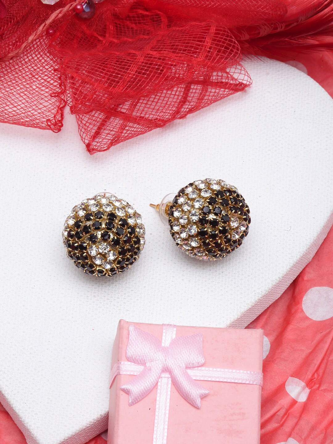 

DIVA WALK Gold-Plated Circular Studs Earrings, Black