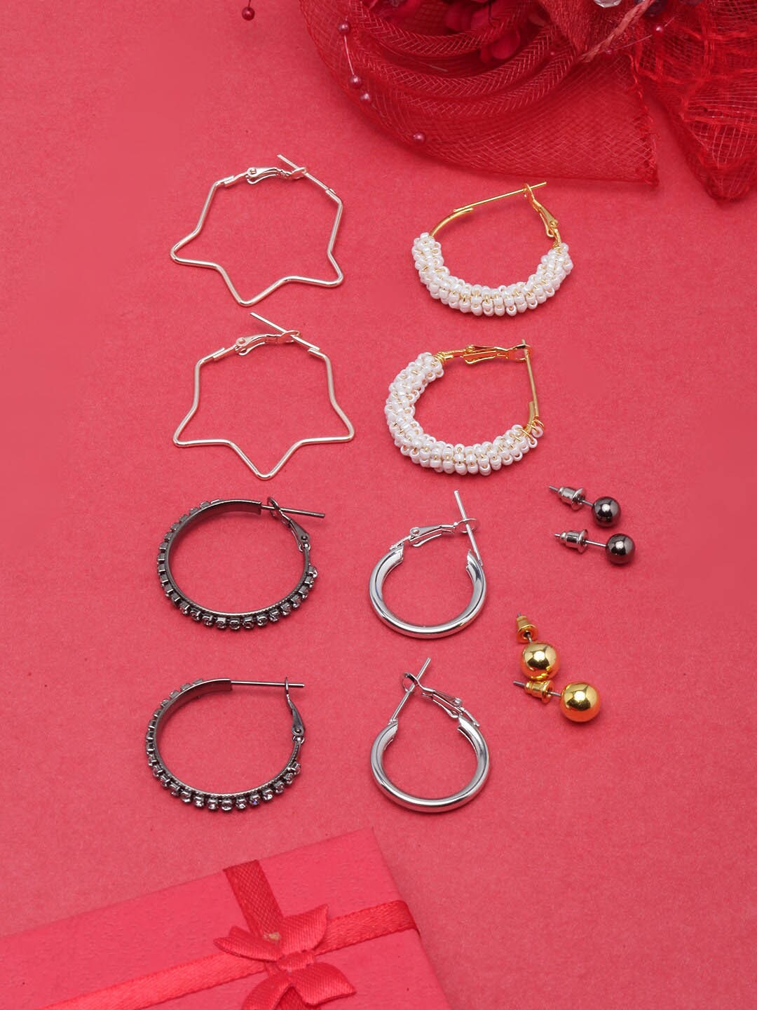 

DIVA WALK Set Of 6 Silver & Gold-Plated Contemporary Hoop Earrings, White