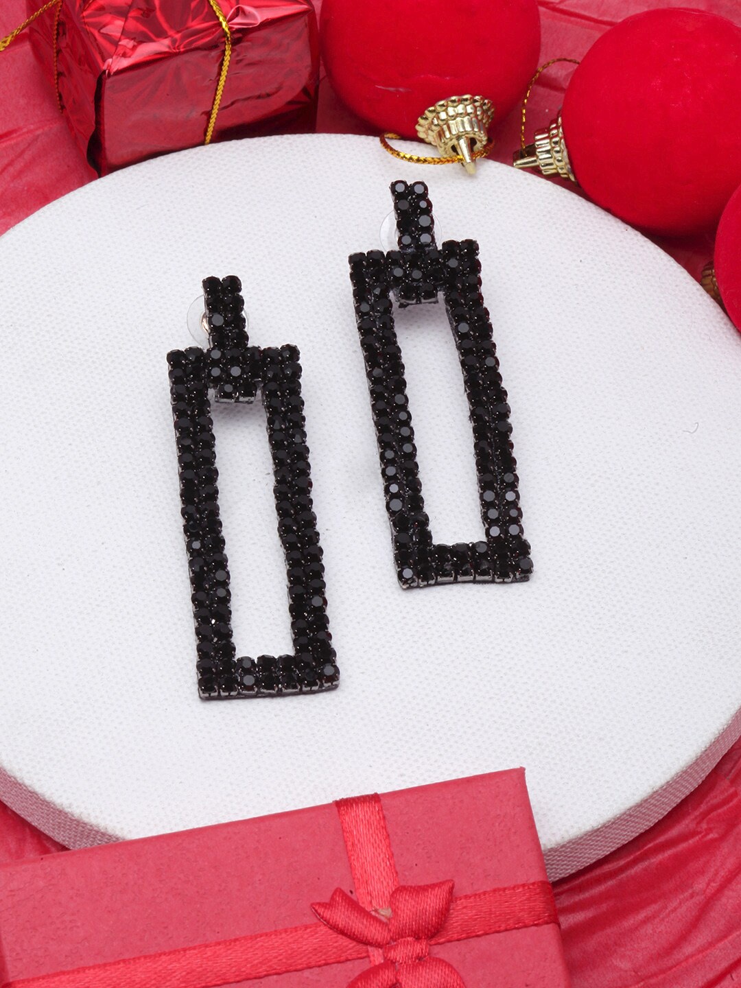 

DIVA WALK Geometric Rhinestone Studded Drop Earrings, Black