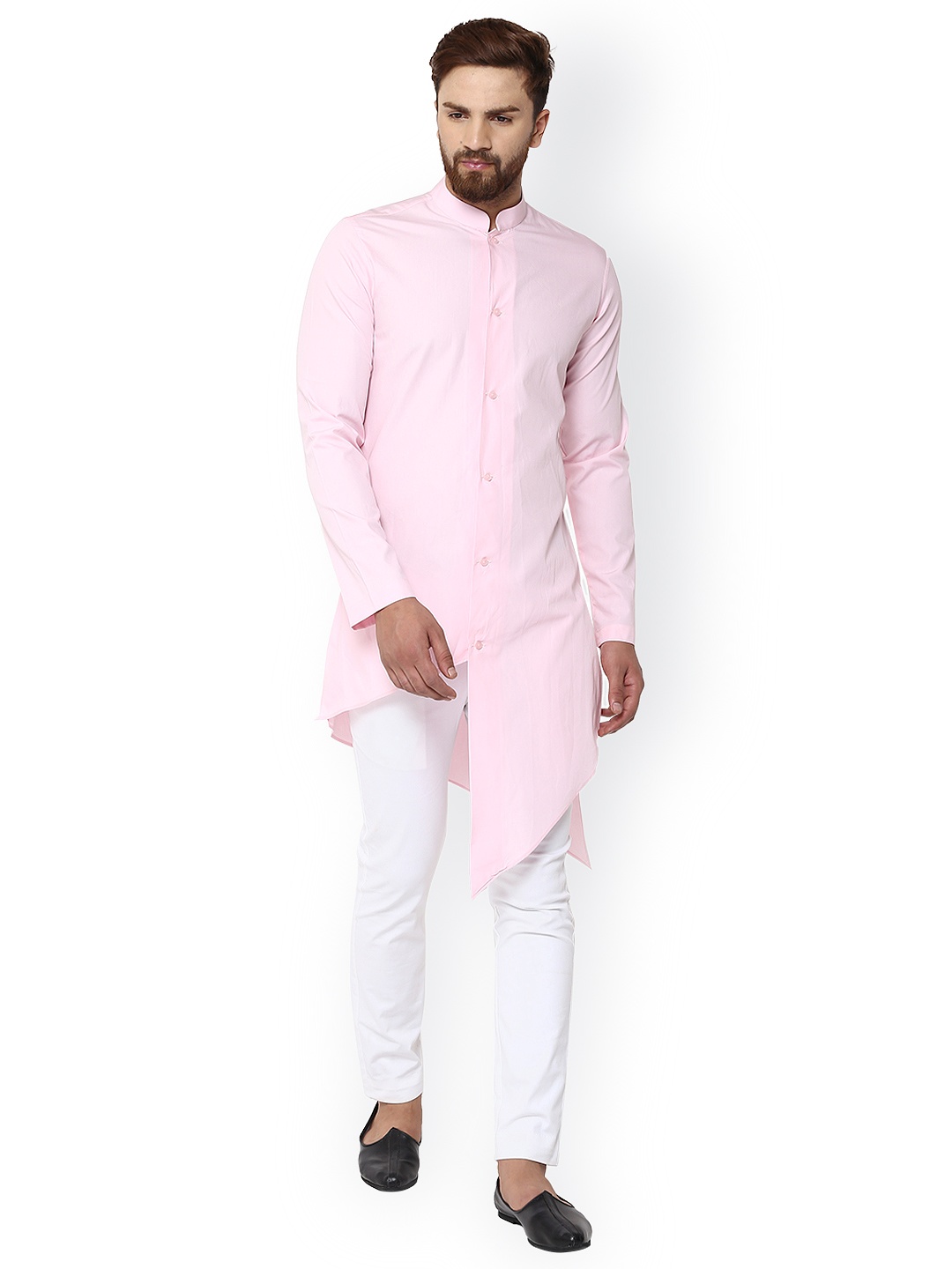 

See Designs Men Pink Solid Asymmetrical Hem Straight Kurta