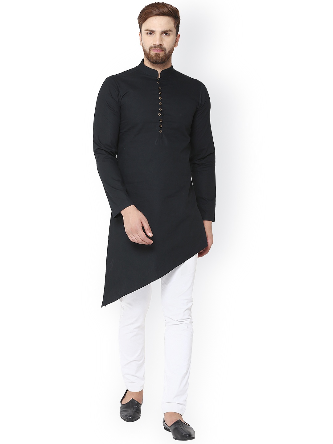 

See Designs Men Black Solid Asymmetric Straight Kurta