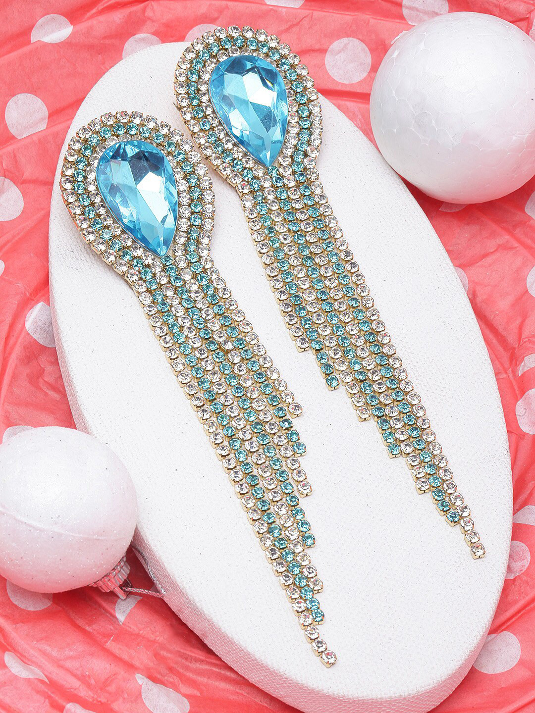 

DIVA WALK Gold-Plated Contemporary Rhinestone Studded Drop Earrings, Blue
