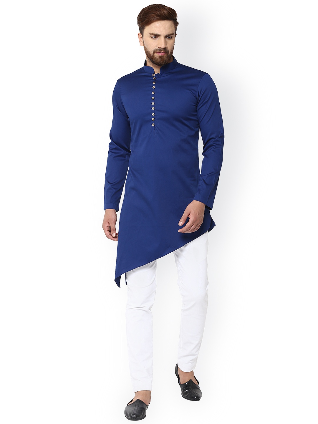 

See Designs Men Blue Solid Straight Asymmetric Kurta