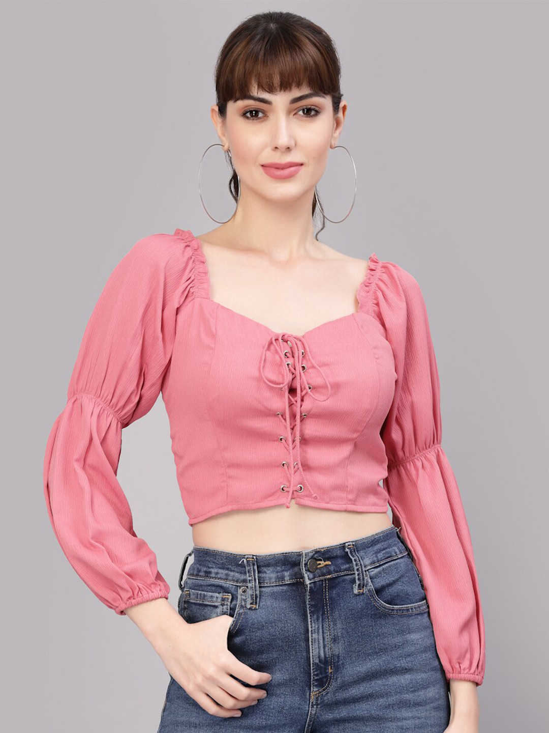 

aayu Sweetheart Neck Tie-Up Crop Top, Pink