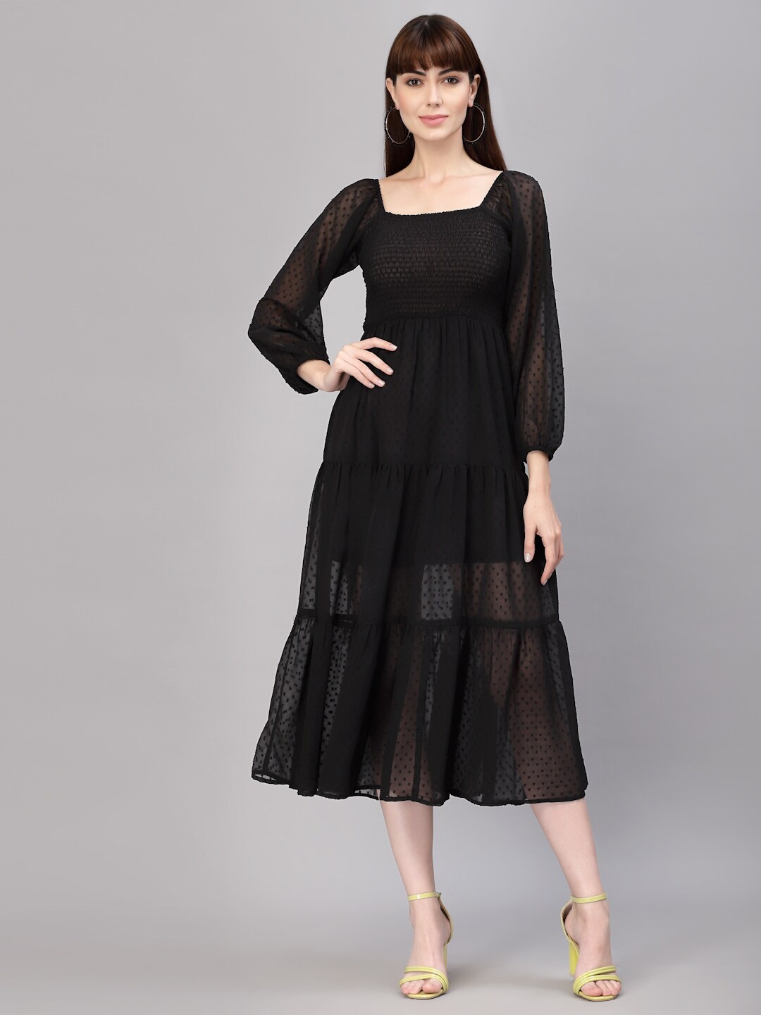 

aayu Black Georgette Empire Midi Dress