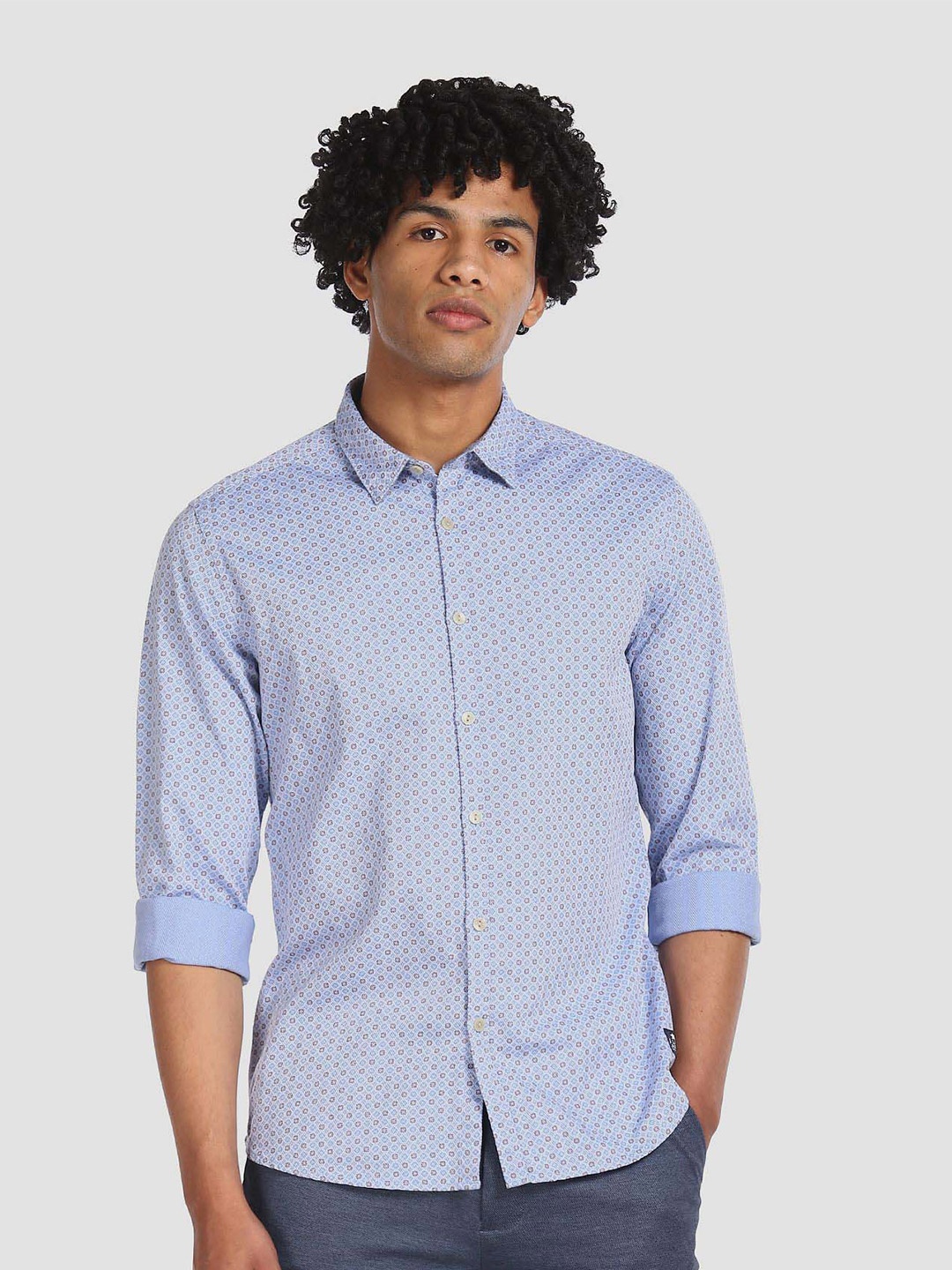 

Flying Machine Micro Ditsy Printed Casual Pure Cotton Shirt, Blue