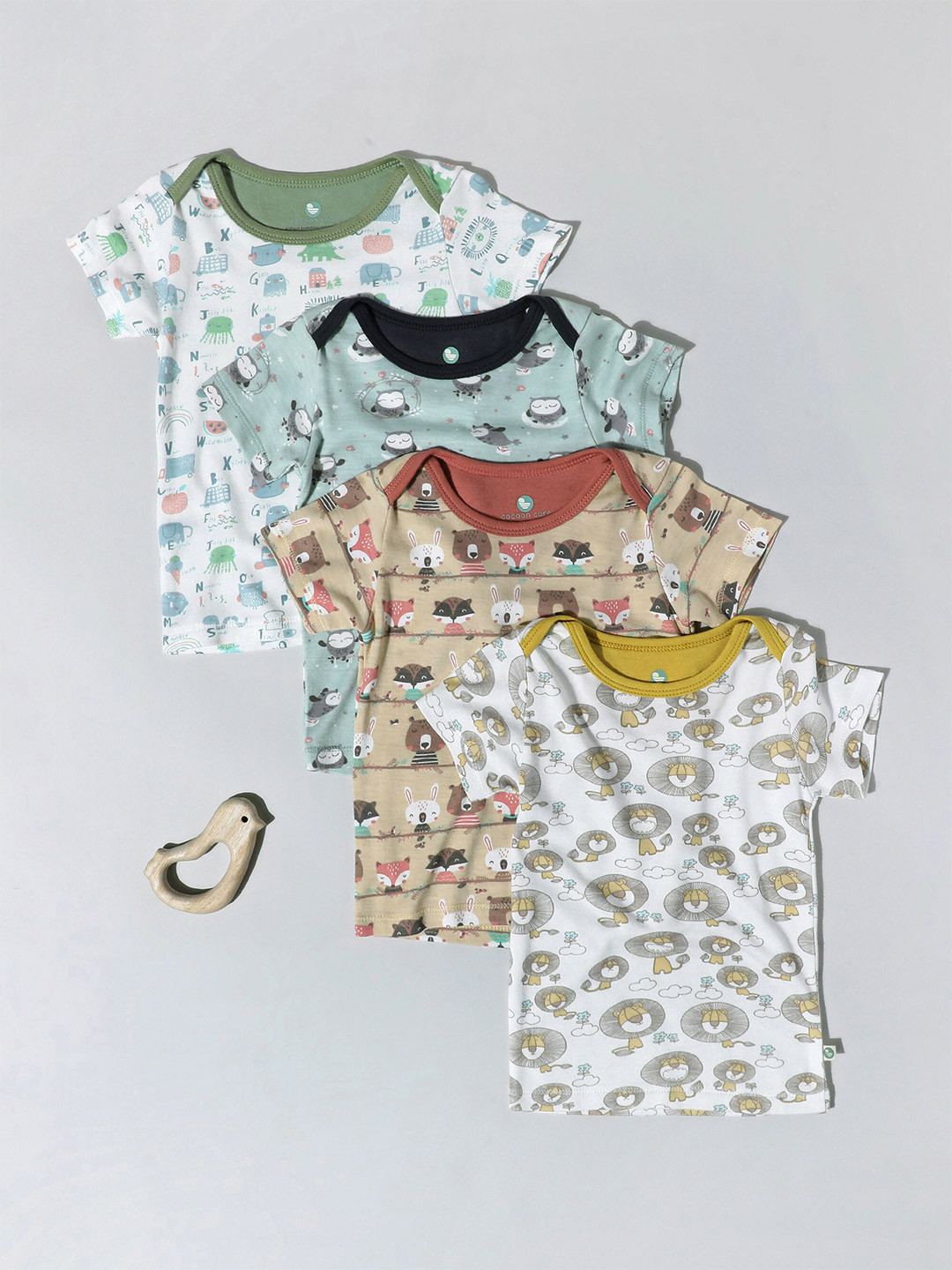 

cocoon care Infants Pack Of 4 Printed Bamboo T-shirt, White
