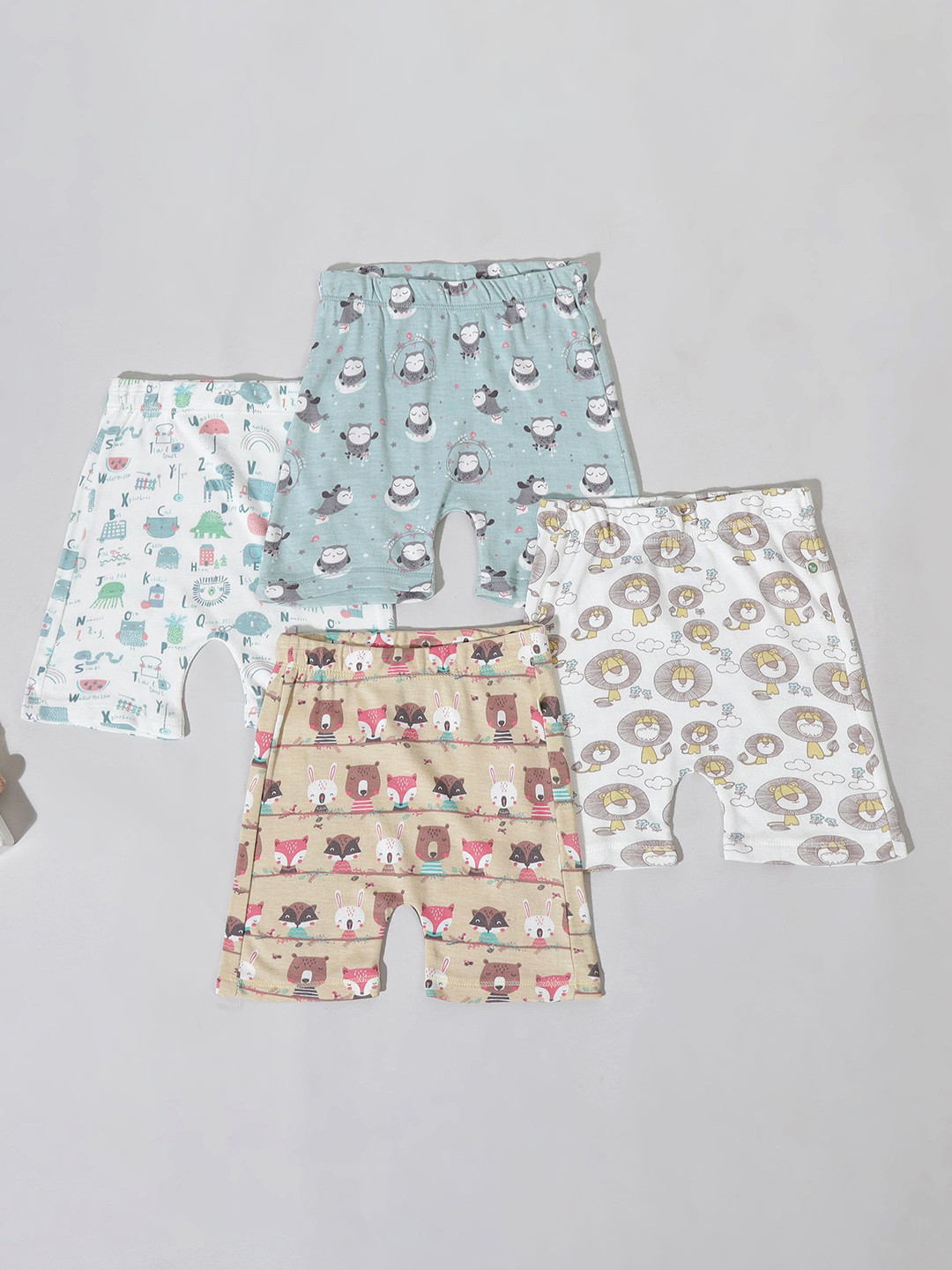 

cocoon care Kids Pack Of 4 Printed Cotton Mid-Rise Lounge Shorts, White