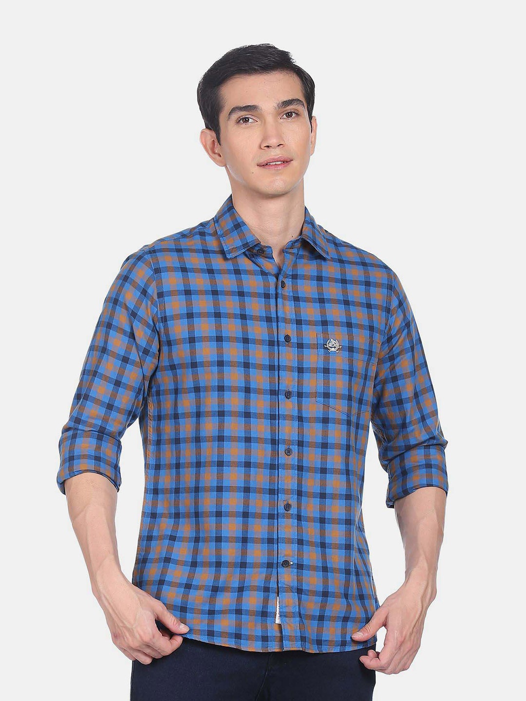

U.S. Polo Assn. Spread Collar Tartan Checked Pure Cotton Casual Shirt, Blue