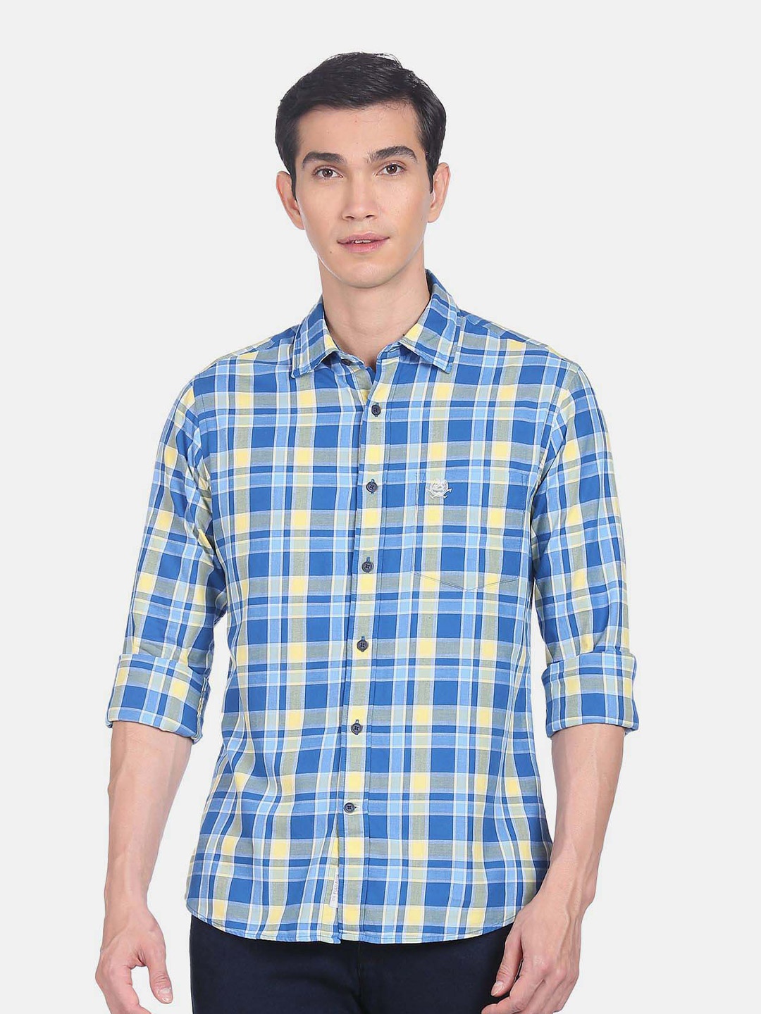 

U.S. Polo Assn. Spread Collar Tartan Checked Pure Cotton Casual Shirt, Blue