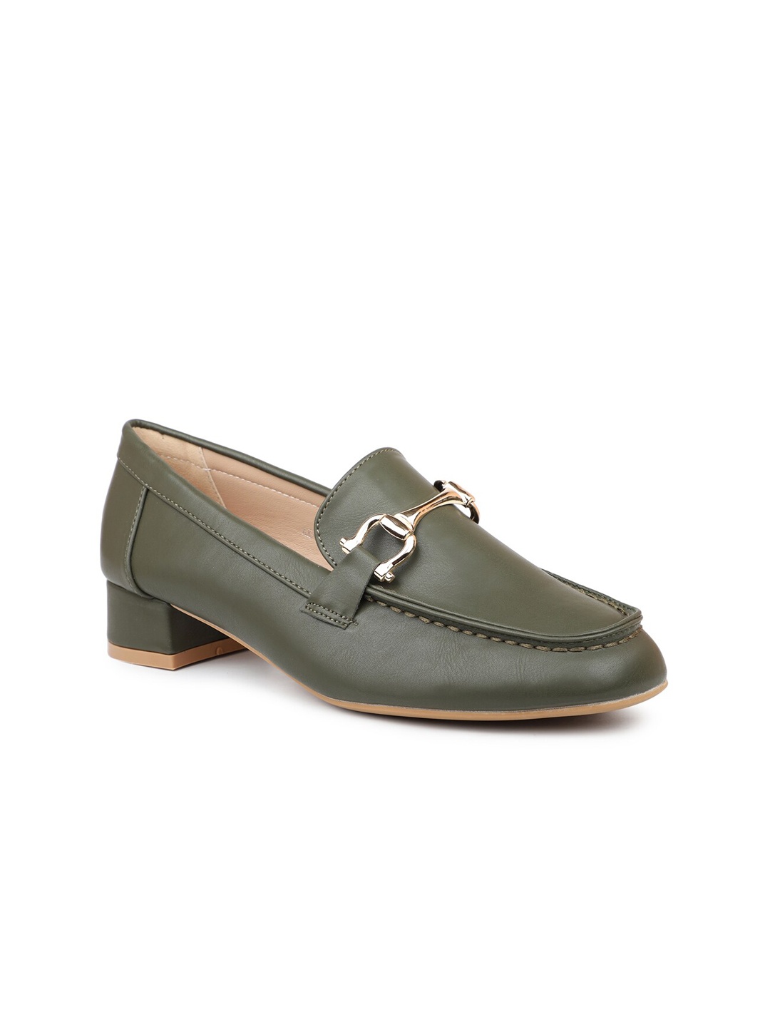 

Inc 5 Women Solid Moccasins Loafers with Buckle Detail, Green