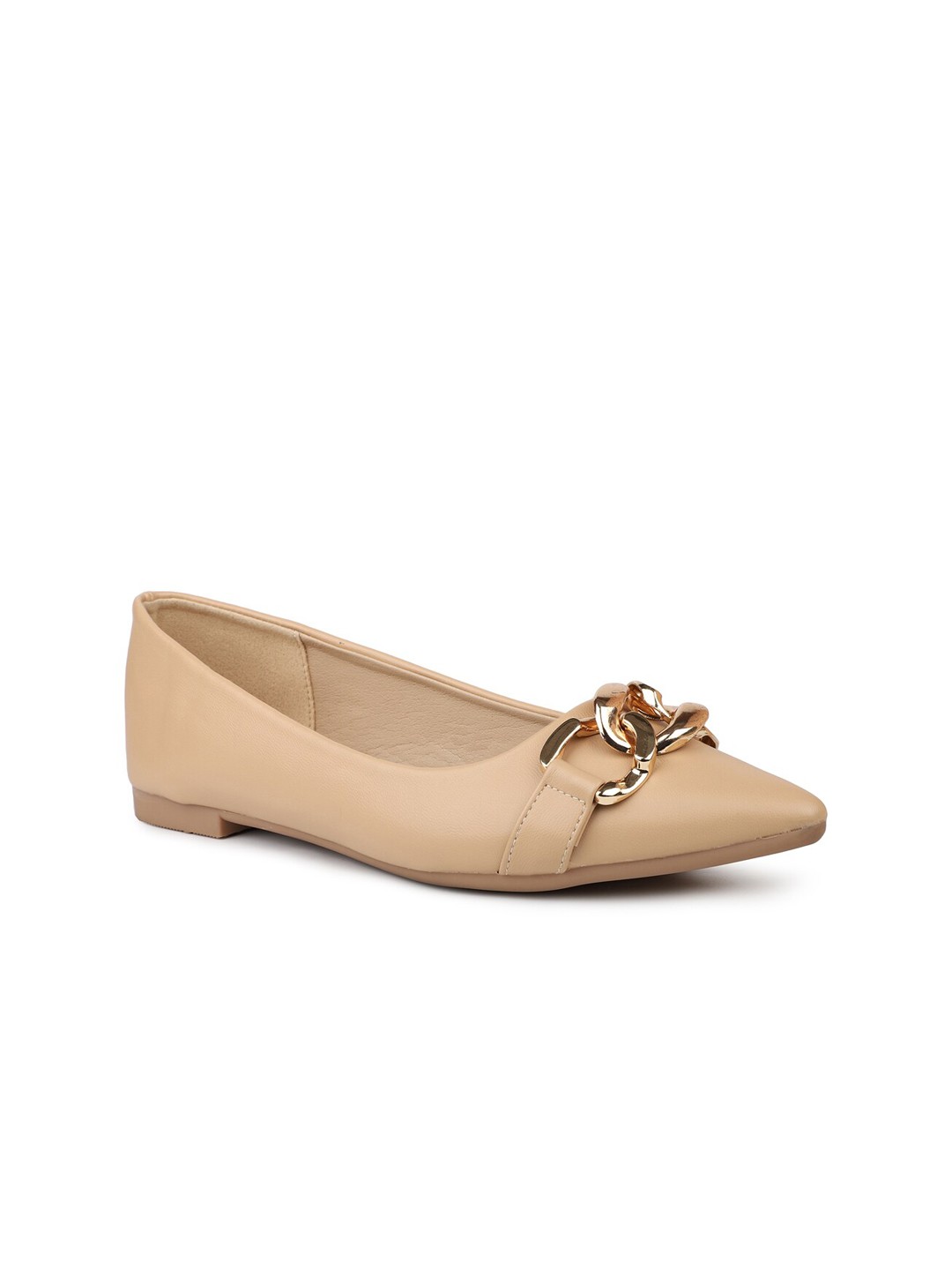 

Inc 5 Women Pointed Toe Buckle Detail Ballerinas, Beige