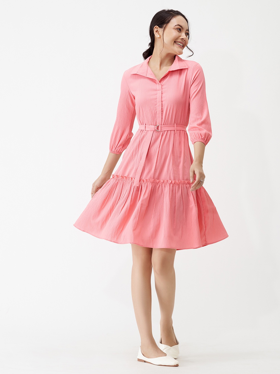 

AASK Crepe Shirt Dress, Peach