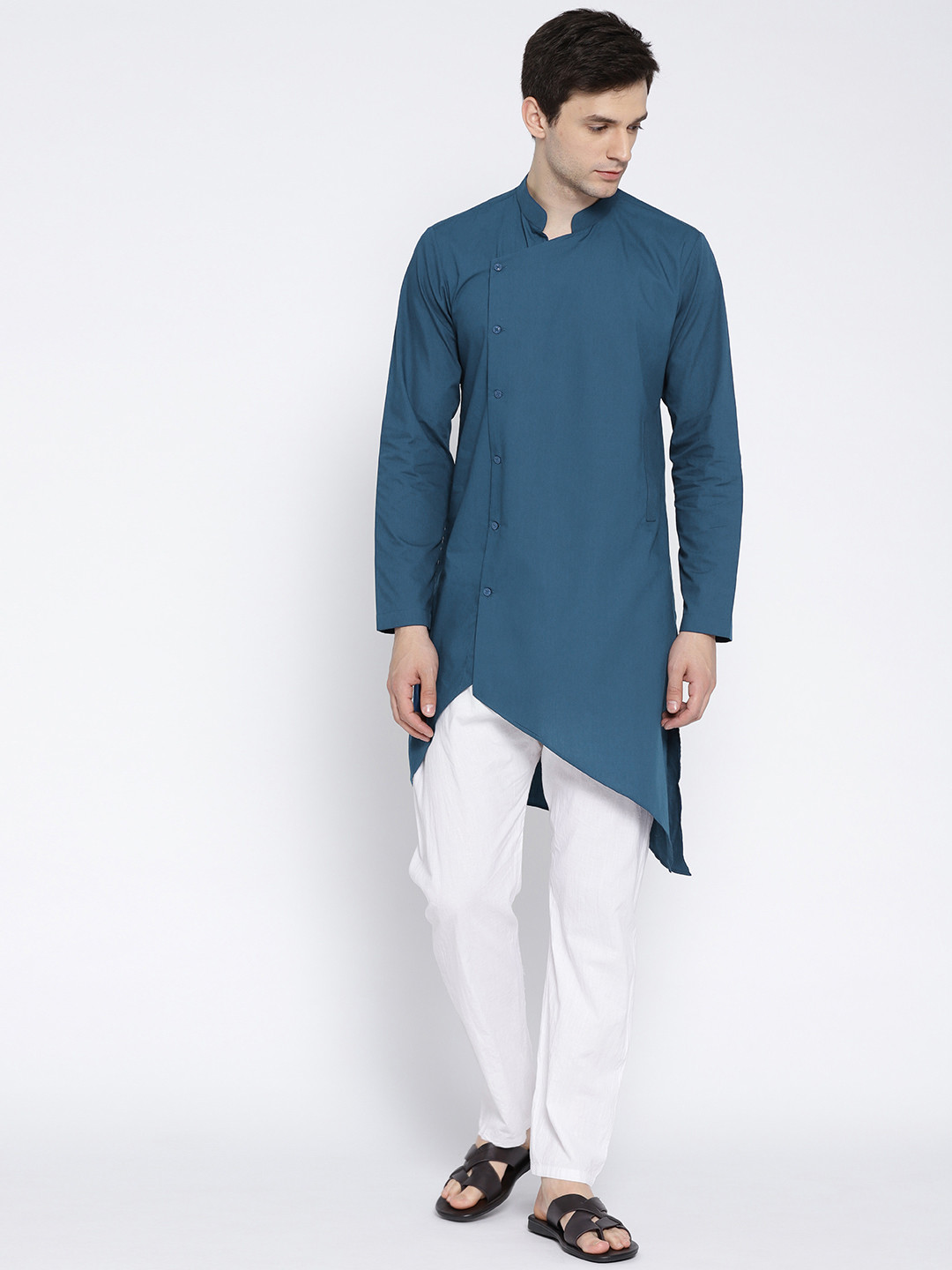 

See Designs Men Teal Blue Solid Straight Kurta