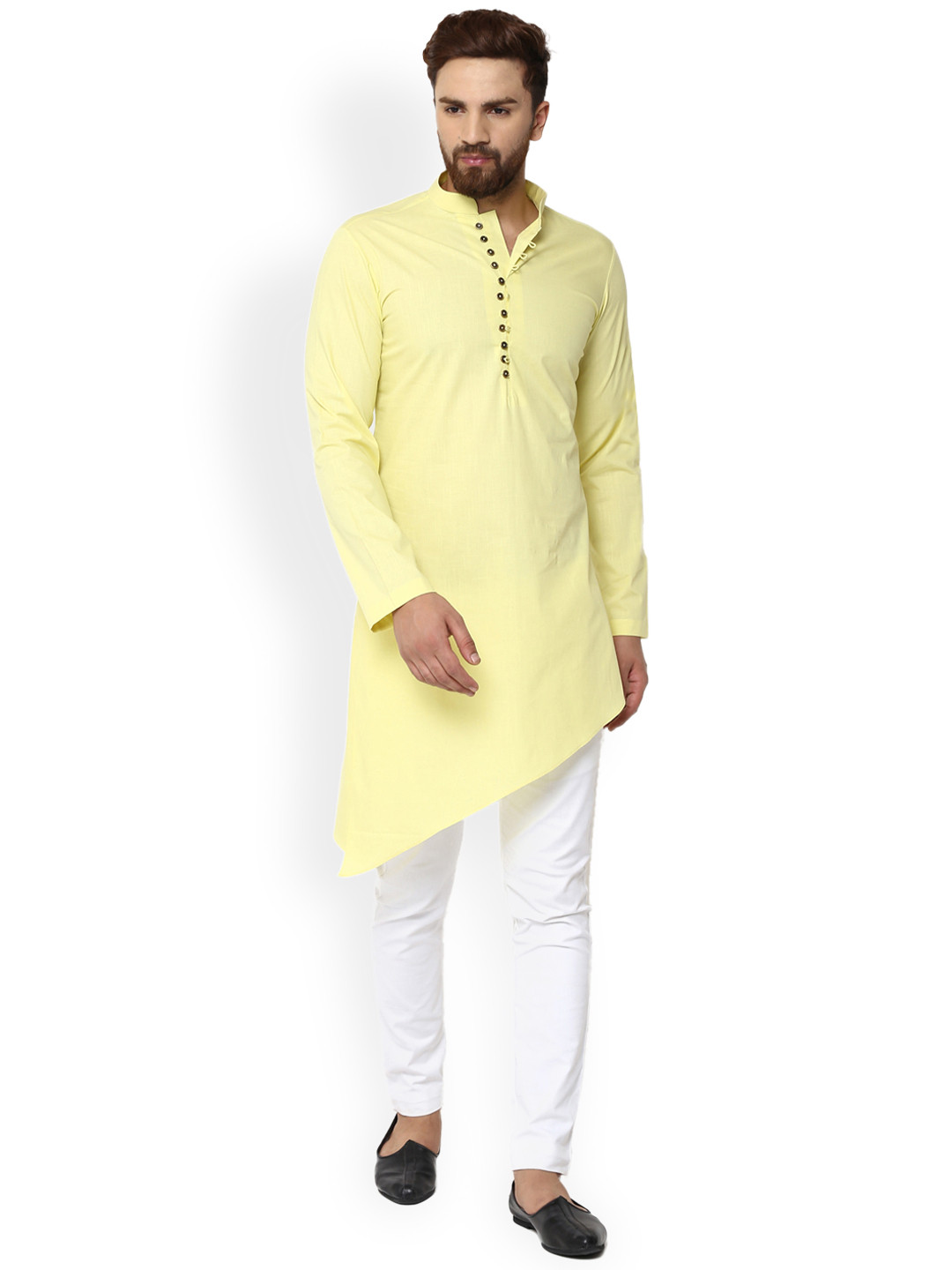 

See Designs Men Yellow Solid Asymmetric Straight Kurta