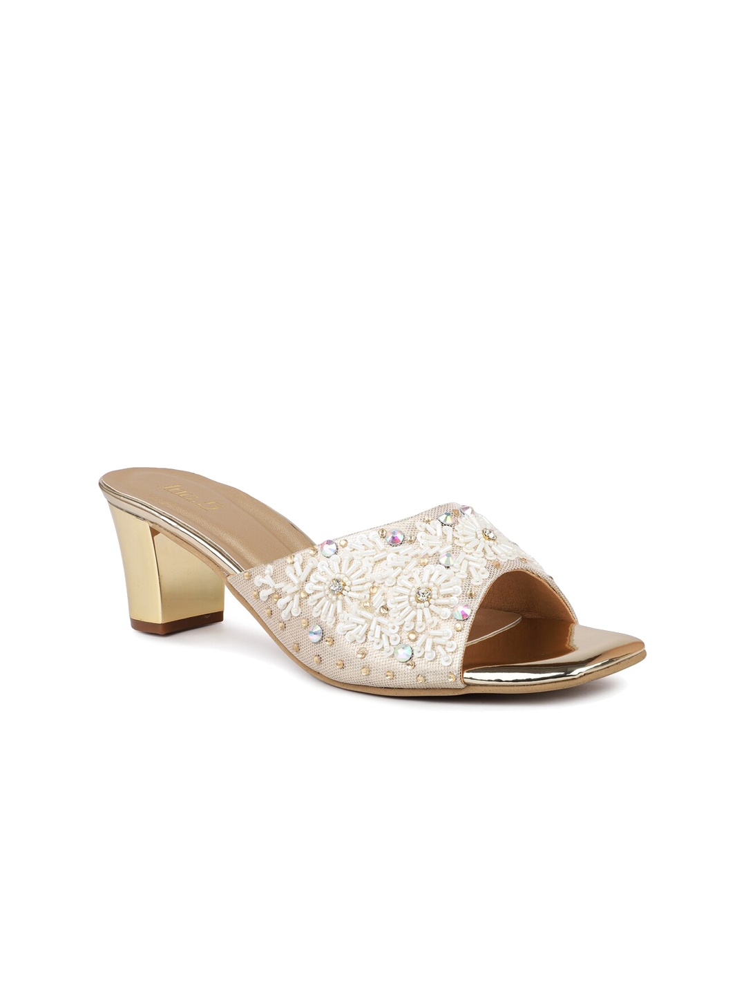 

Inc 5 Embellished Suede Ethnic Open Toe Block Heels, Gold