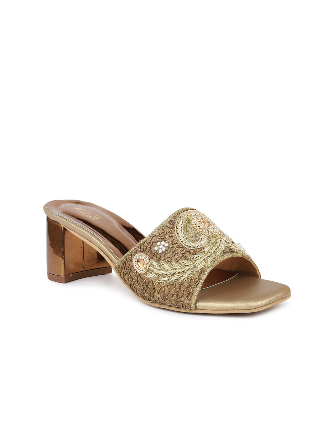 

Inc 5 Embellished Suede Ethnic Block Heels, Gold